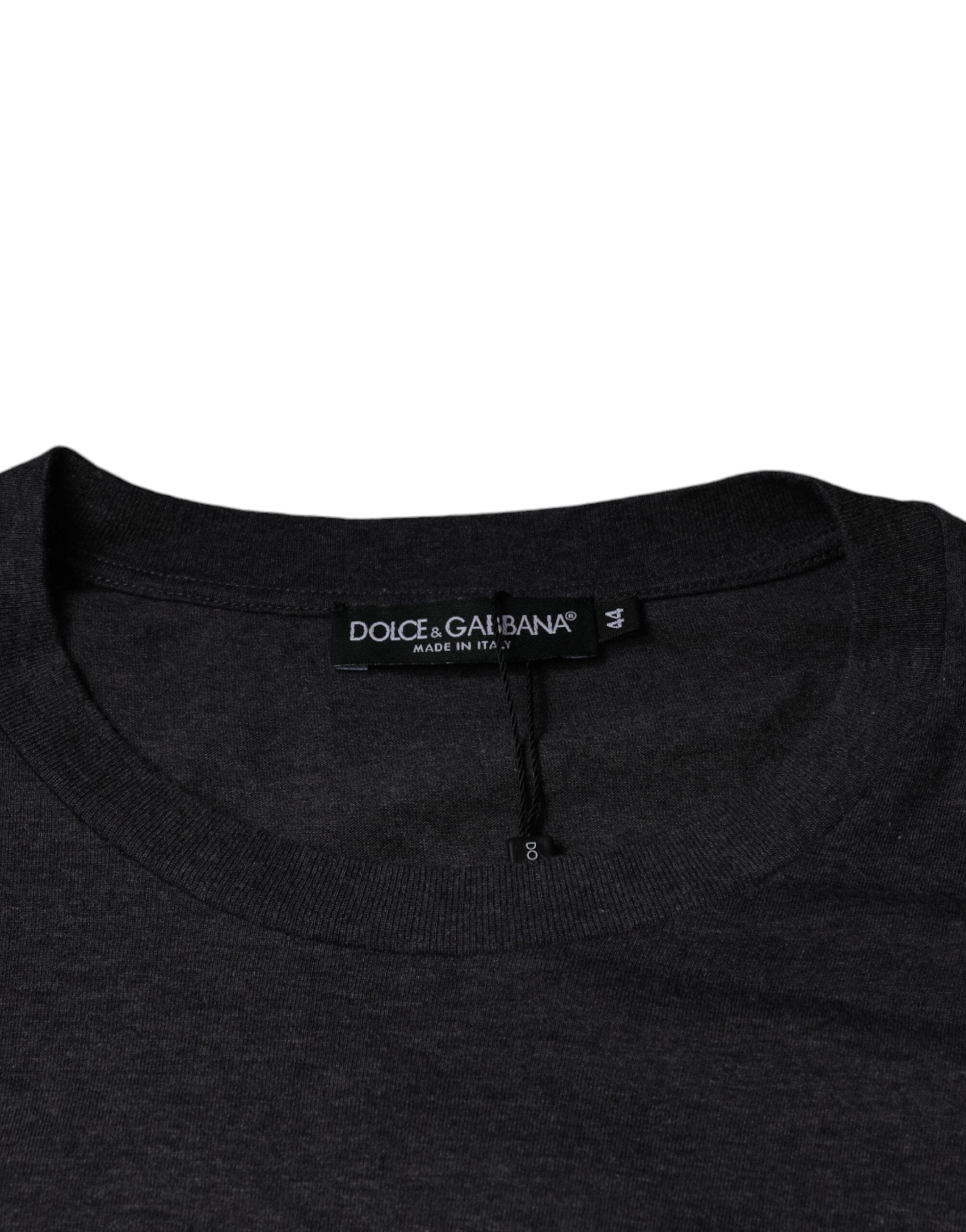 Dolce & Gabbana Gray Logo Patch Cotton Crew Neck Men's T-shirt (Pre-Owned)