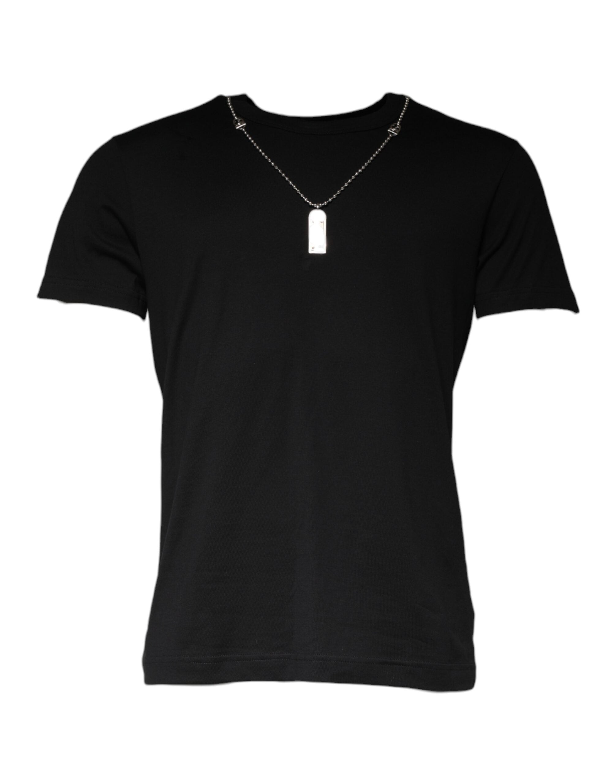 Dolce & Gabbana Black Cotton Necklace Embellished Men's T-shirt