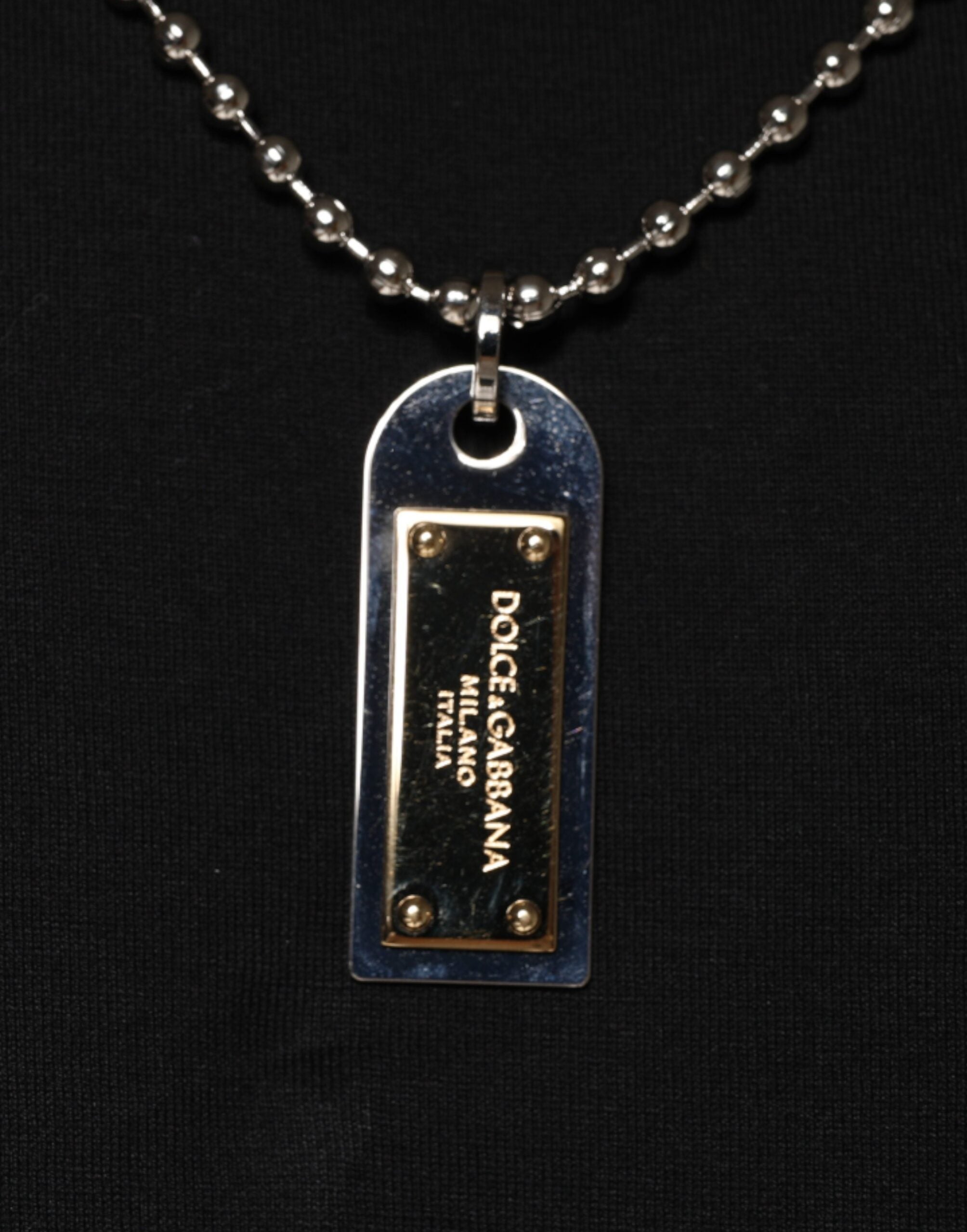Dolce & Gabbana Black Cotton Necklace Embellished Men's T-shirt