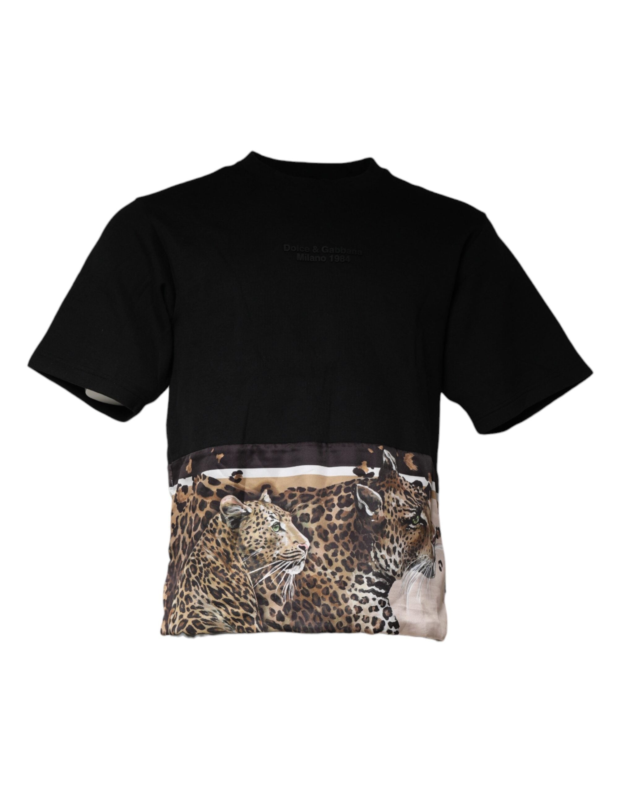 Dolce & Gabbana Black Leopard Cotton Short Sleeves Men's T-shirt (Pre-Owned)