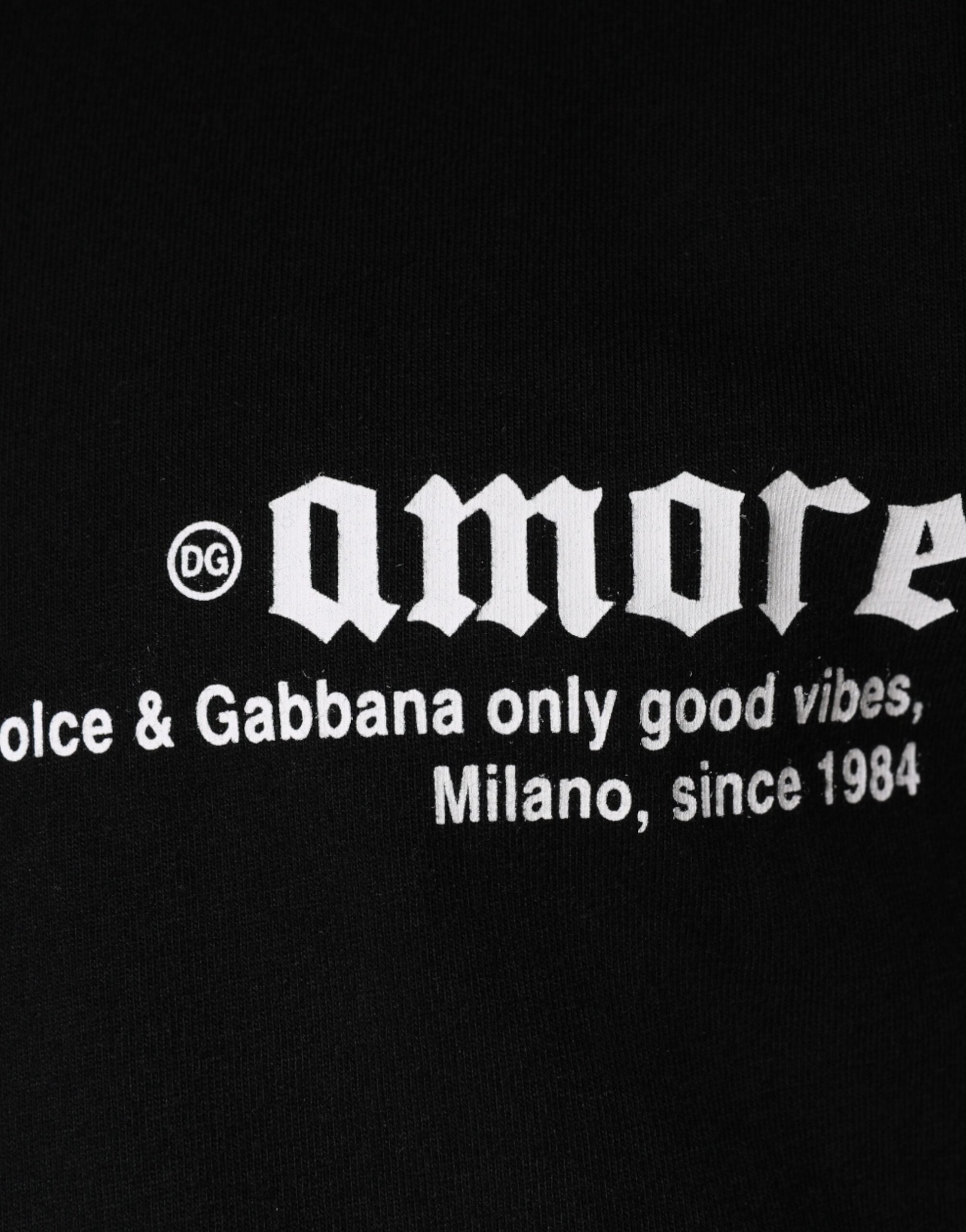 Dolce & Gabbana Black Amore Print Cotton Crew Neck Men's T-shirt