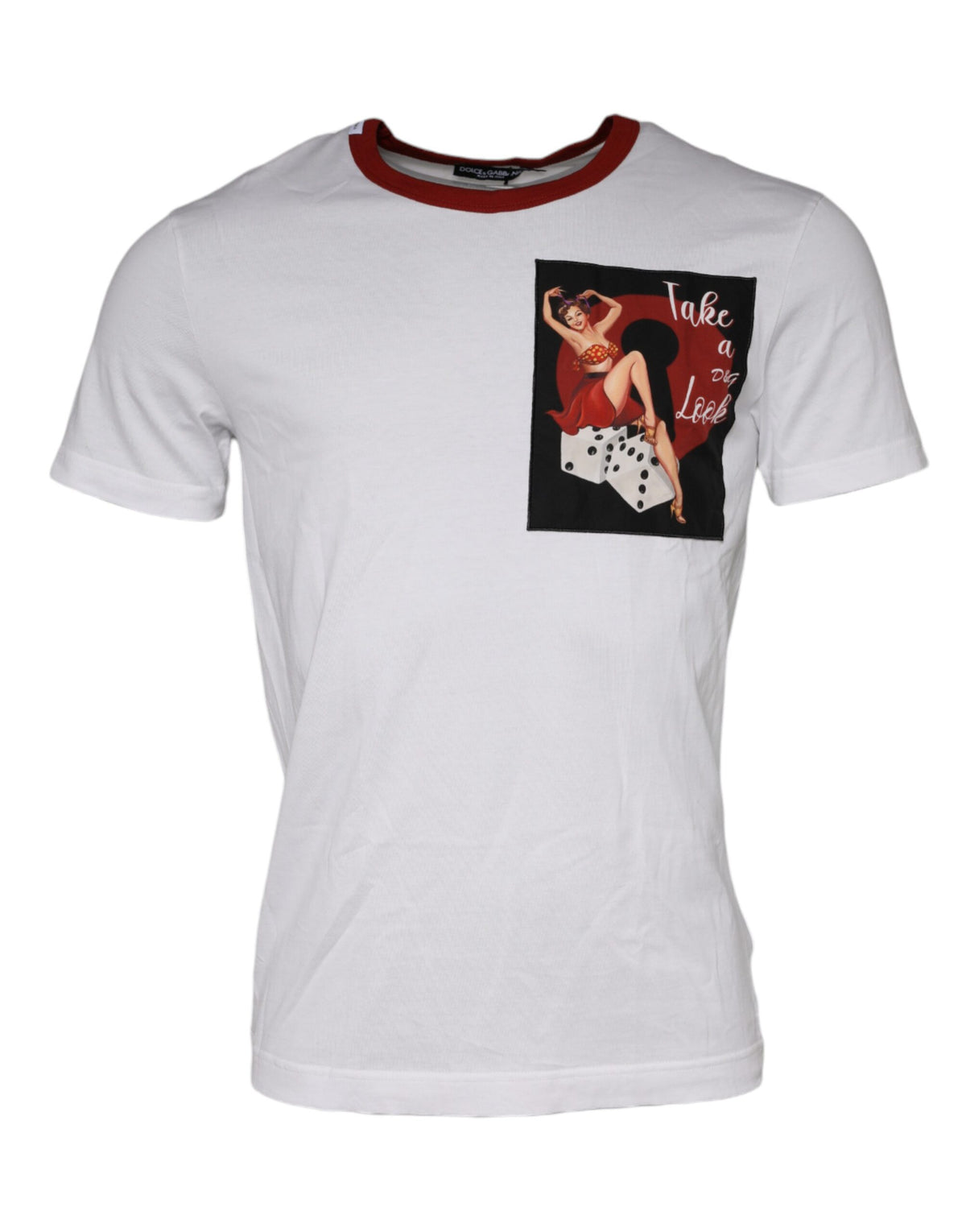 Dolce & Gabbana White Graphic Print Cotton Crew Neck Men's T-shirt