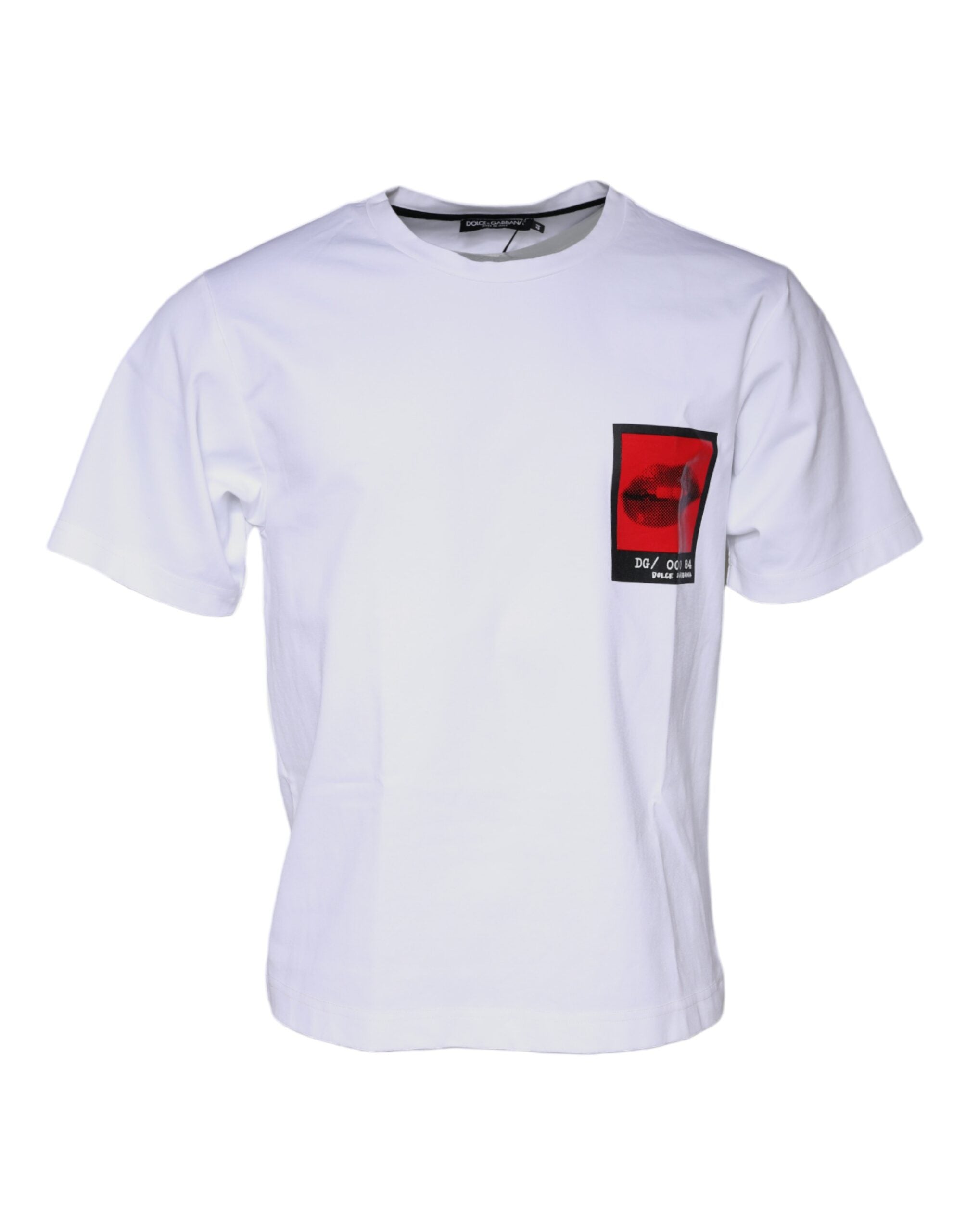 Dolce & Gabbana White Red Lips Print Cotton Men's T-shirt (Pre-Owned)