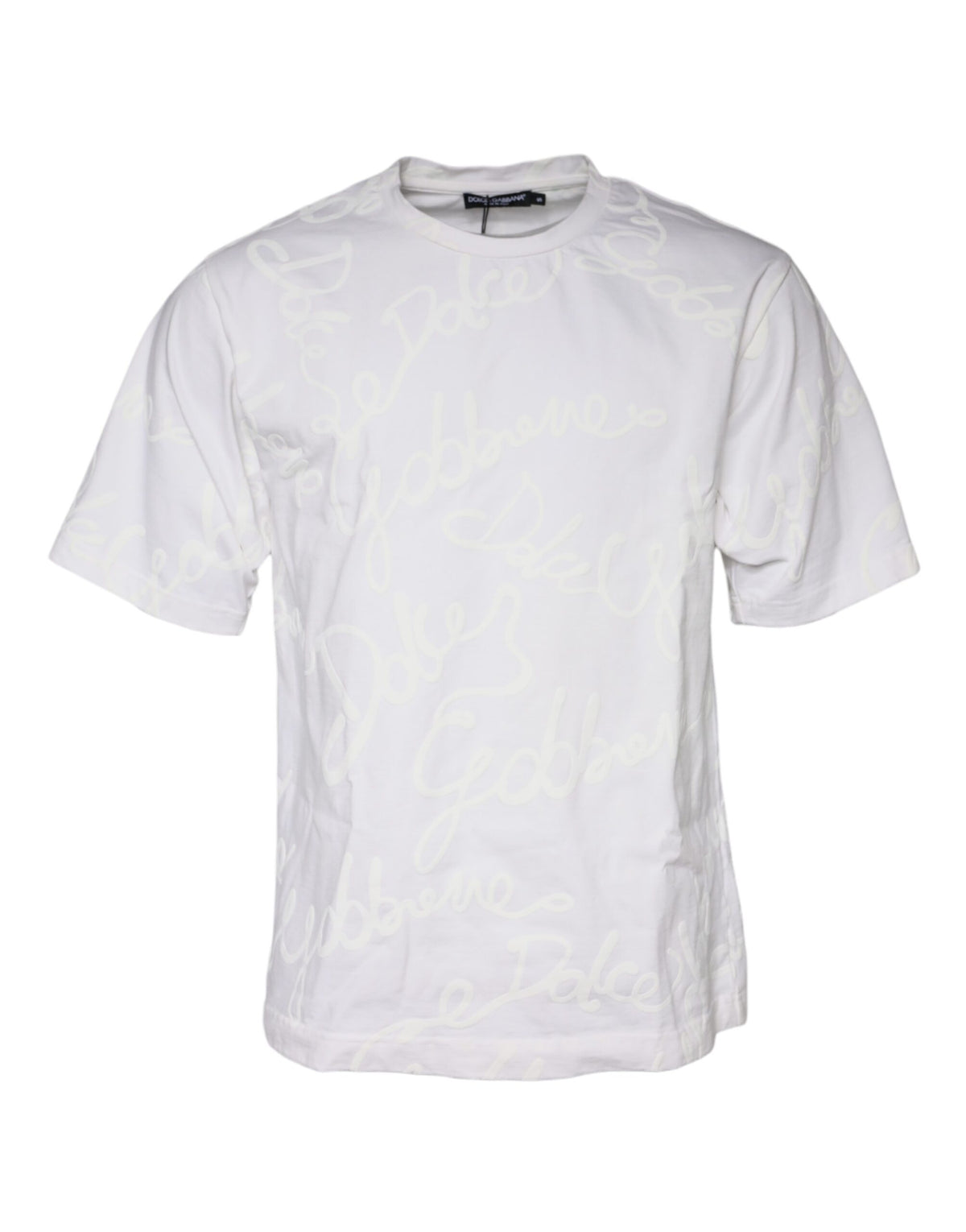 Dolce & Gabbana White Logo Print Cotton Crew Neck Men's T-shirt (Pre-Owned)