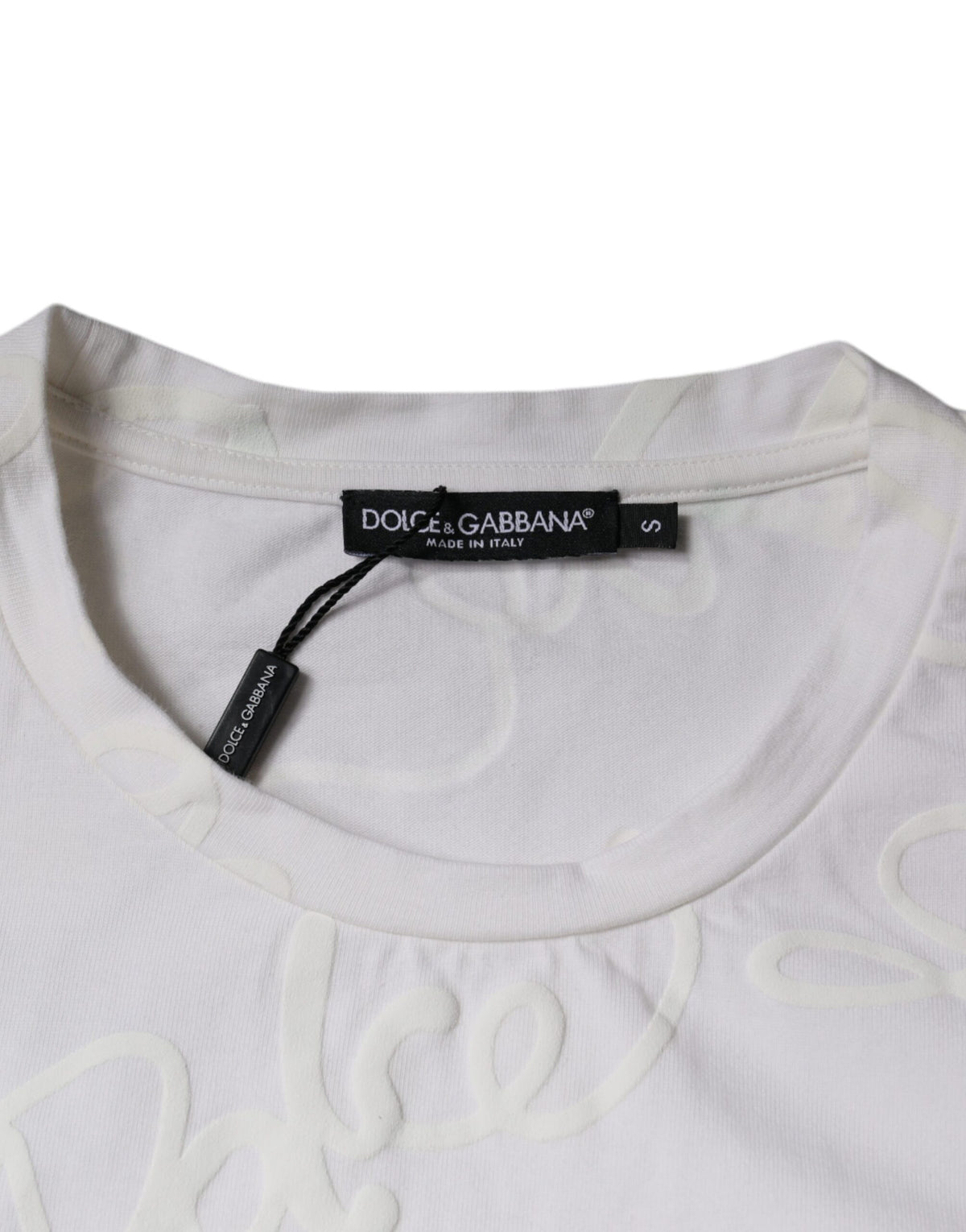 Dolce & Gabbana White Logo Print Cotton Crew Neck Men's T-shirt (Pre-Owned)