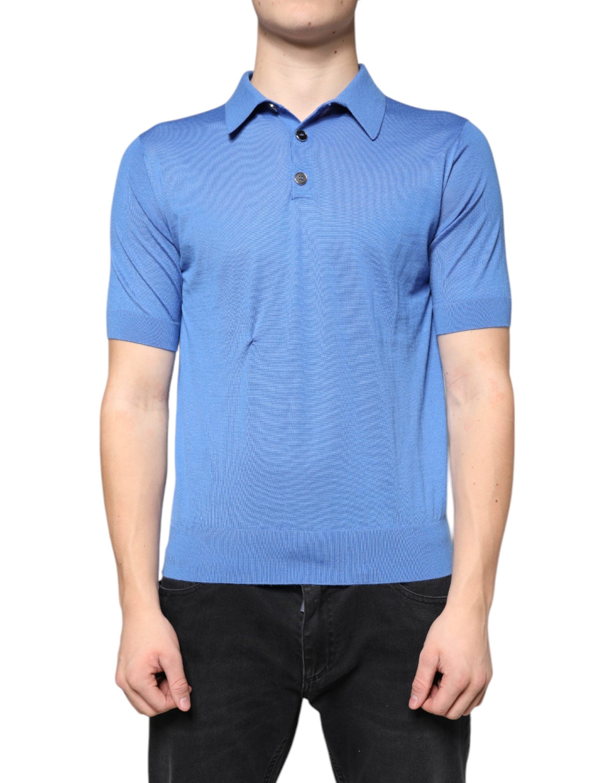 Dolce & Gabbana Blue Cashmere Short Sleeves Men Polo Men's T-shirt (Pre-Owned)