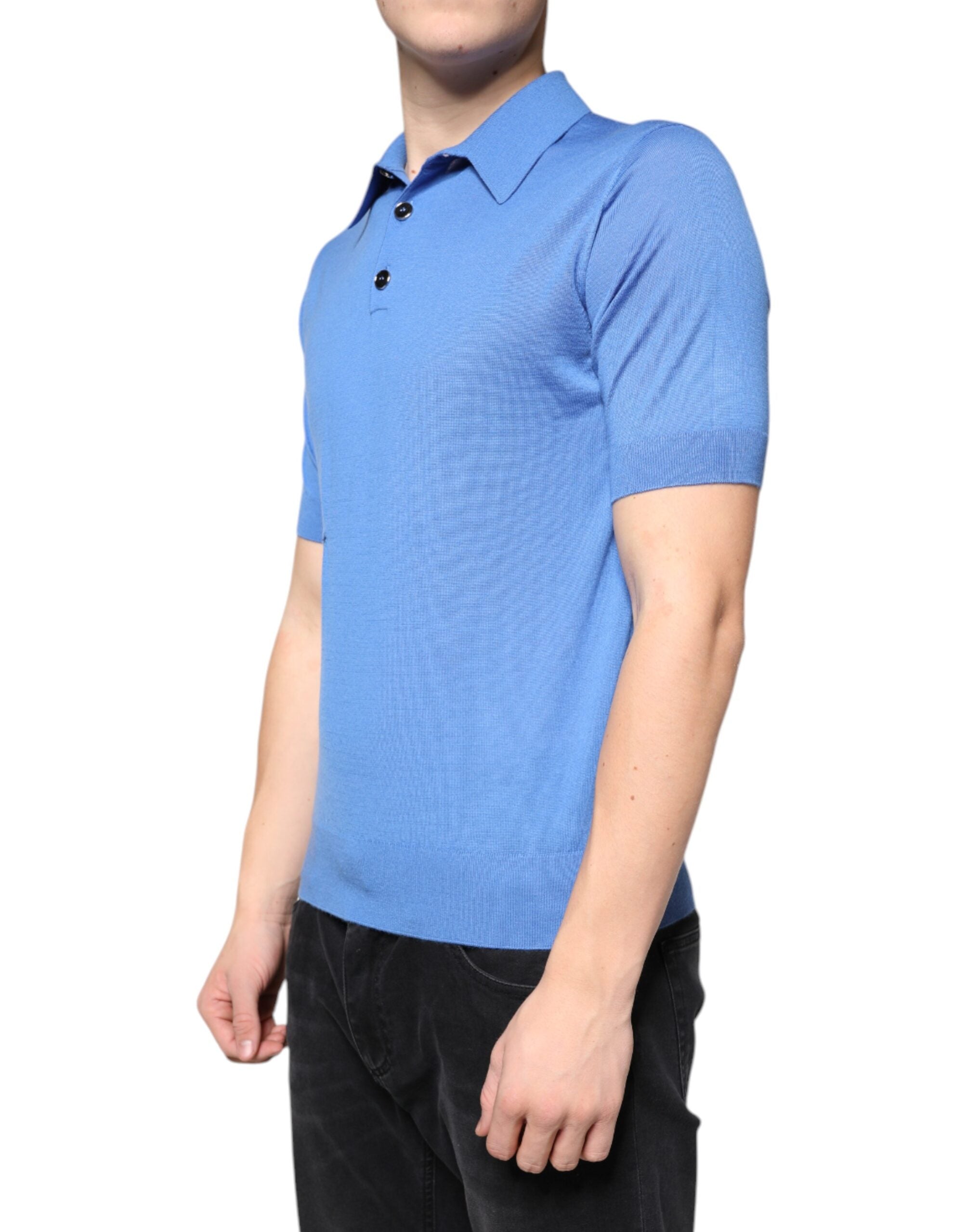 Dolce & Gabbana Blue Cashmere Short Sleeves Men Polo Men's T-shirt (Pre-Owned)