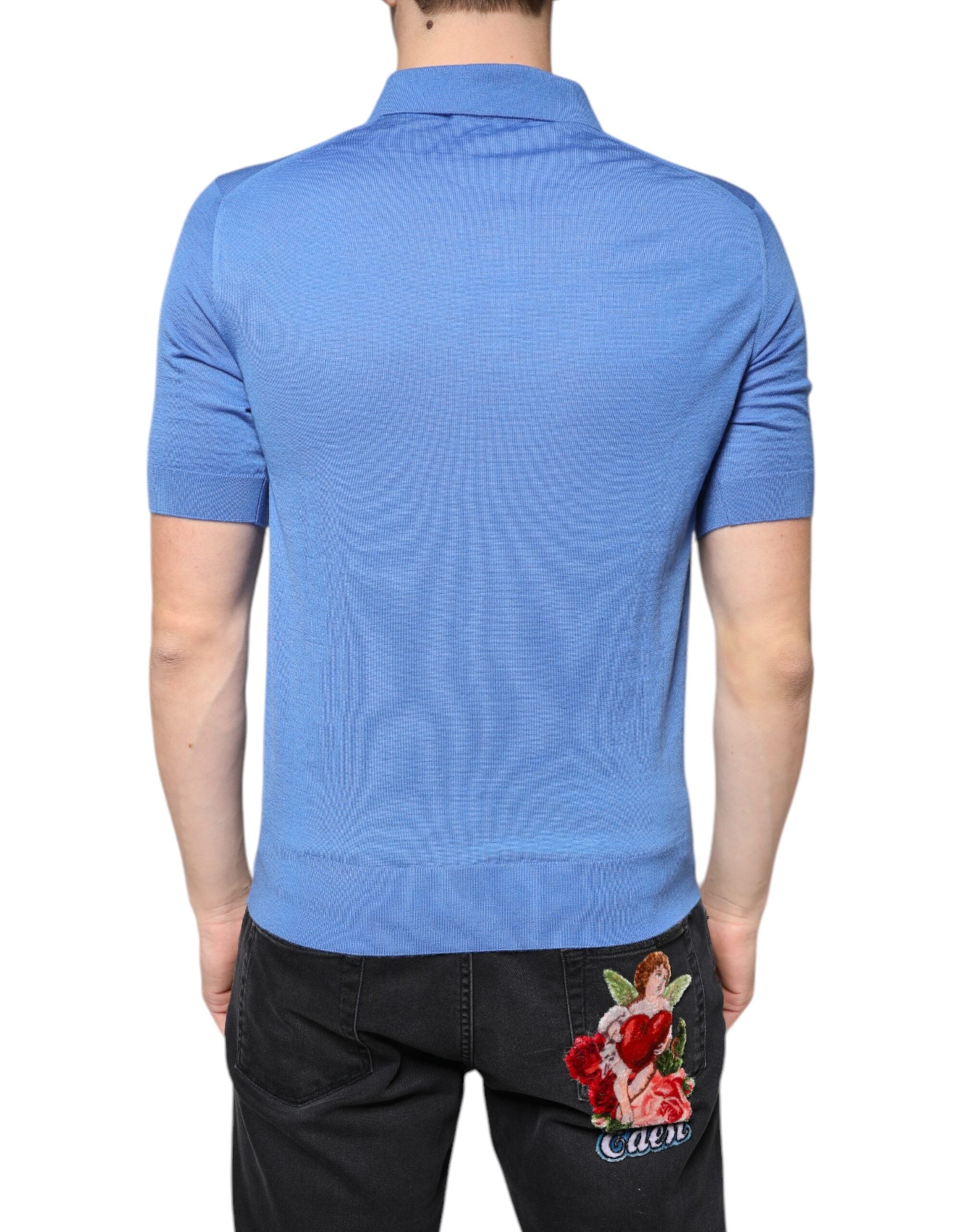 Dolce & Gabbana Blue Cashmere Short Sleeves Men Polo Men's T-shirt (Pre-Owned)