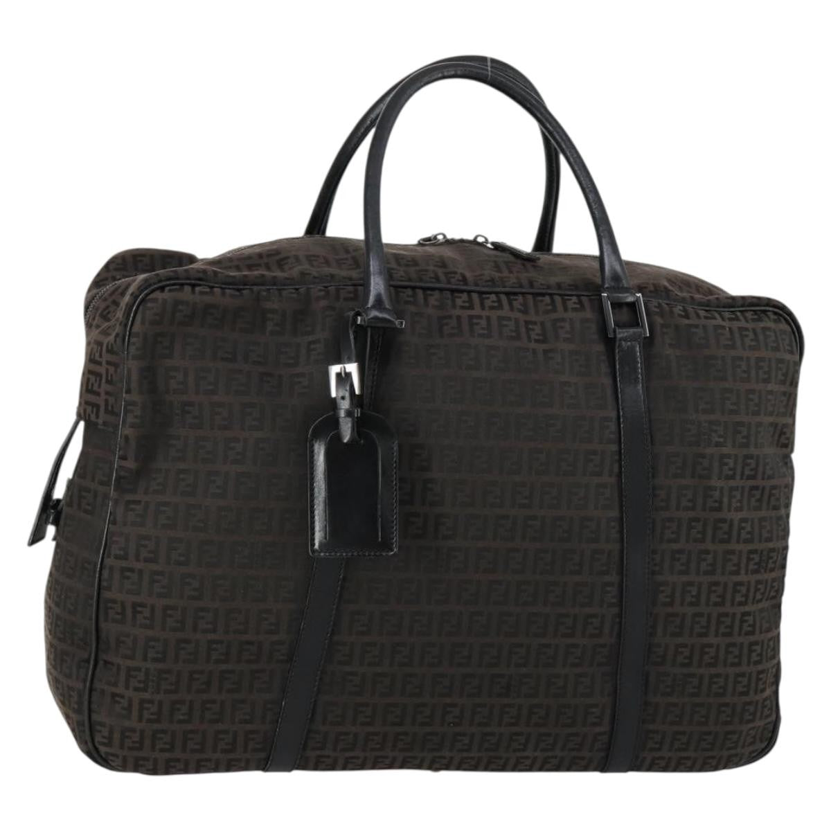 Fendi Vintage Boston Zucchino Canvas Brown Canvas Handbag (Pre-Owned)