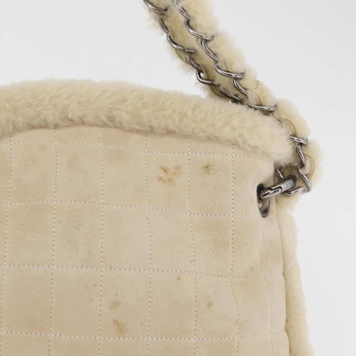 Chanel Vintage Embroidered Cc Chain Tote Quilted Suede And Shearling Beige Canvas Tote Bag Bag (Pre-Owned)