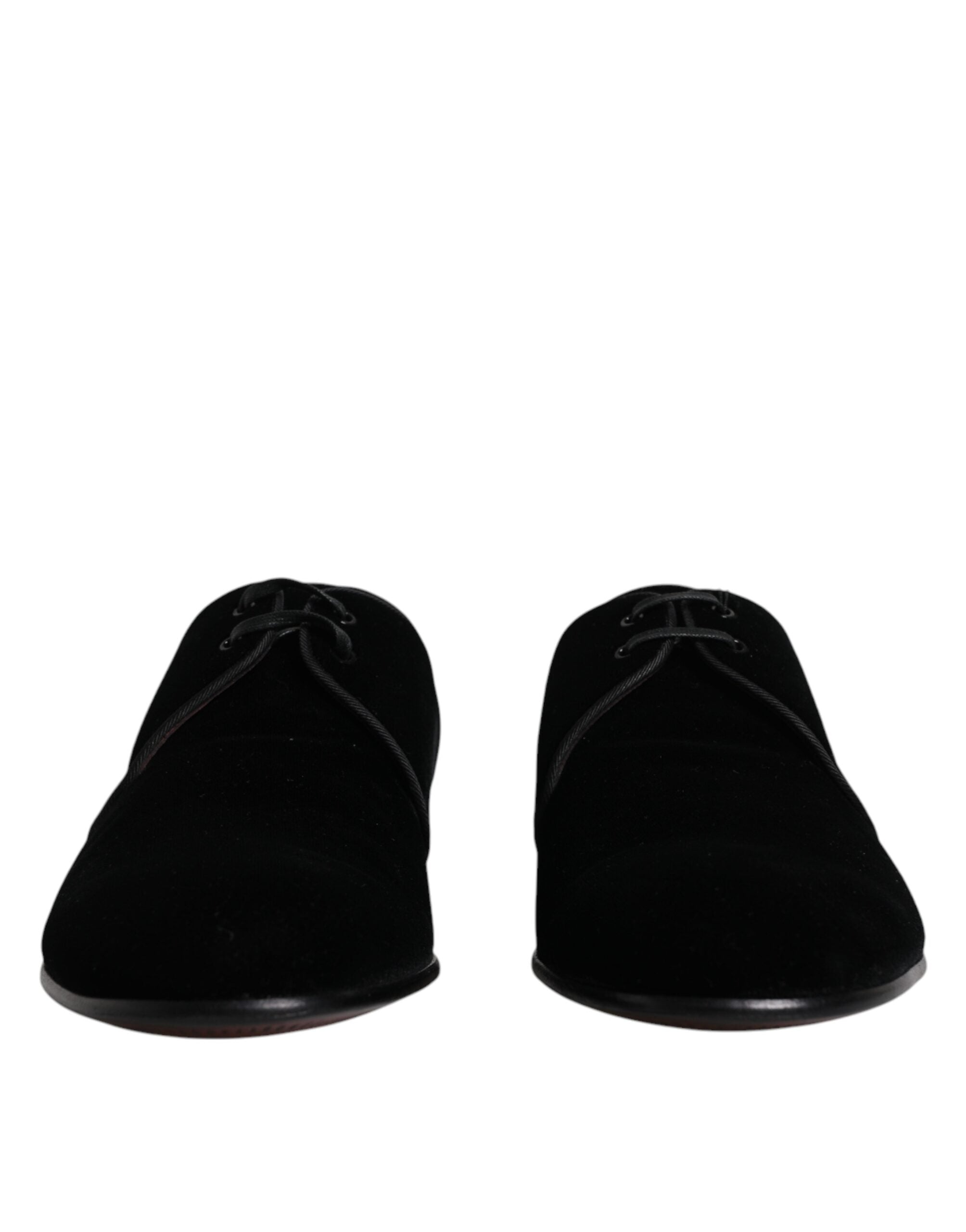 Dolce & Gabbana Black Velvet Leather Lace Up Derby Men's Shoes