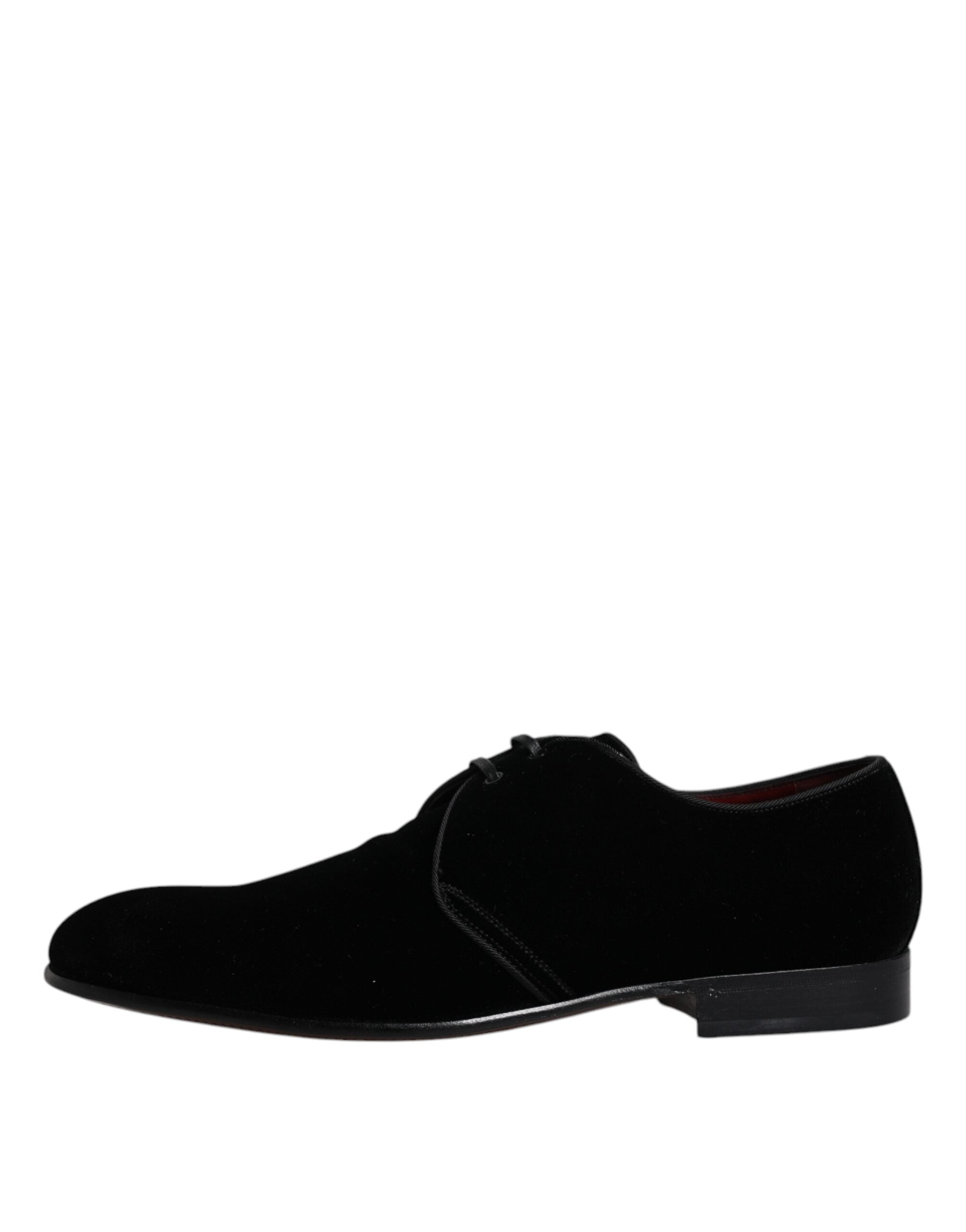 Dolce & Gabbana Black Velvet Leather Lace Up Derby Men's Shoes