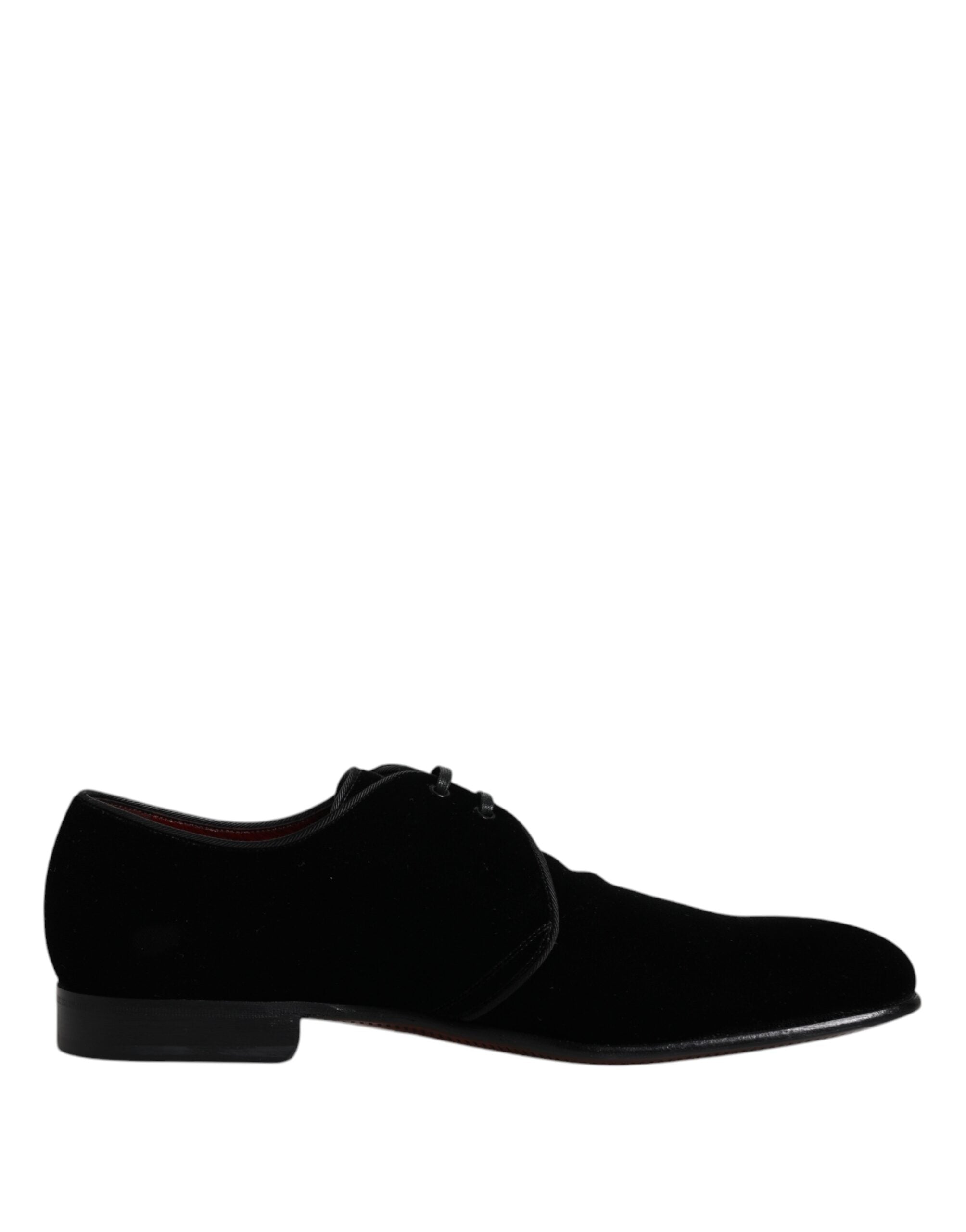 Dolce & Gabbana Black Velvet Leather Lace Up Derby Men's Shoes