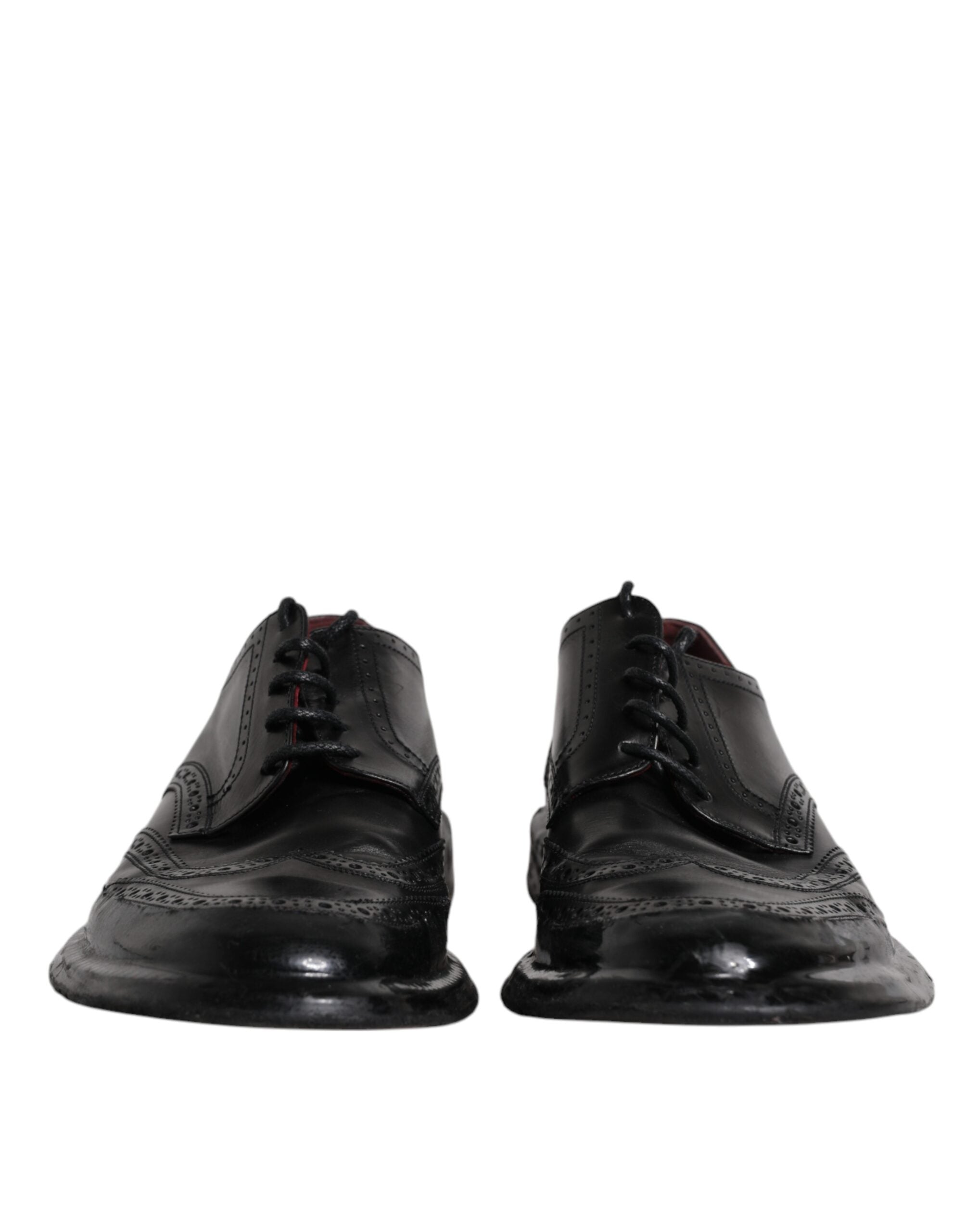 Dolce & Gabbana Black Leather Derby Wingtip Formal Men's Shoes