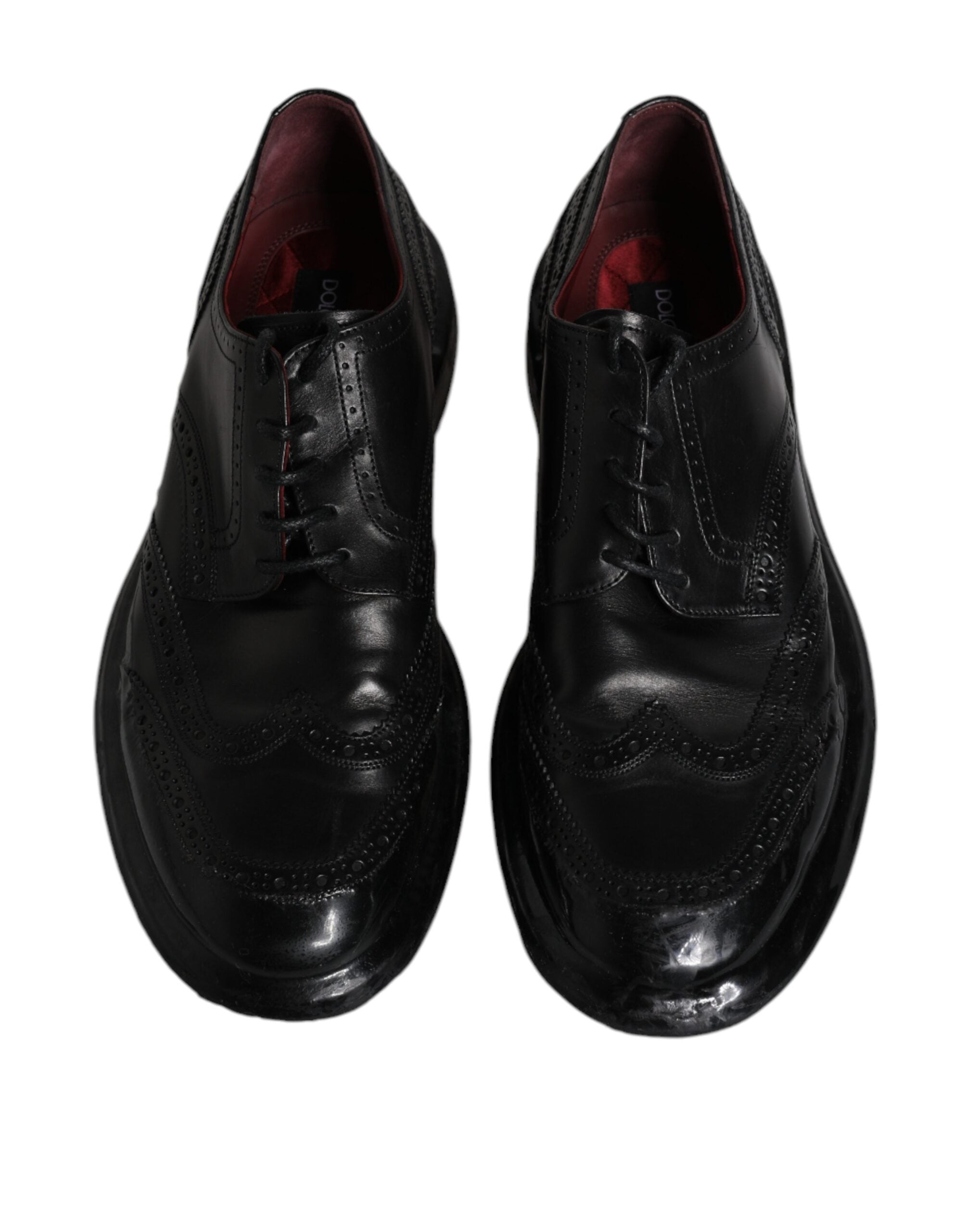 Dolce & Gabbana Black Leather Derby Wingtip Formal Men's Shoes