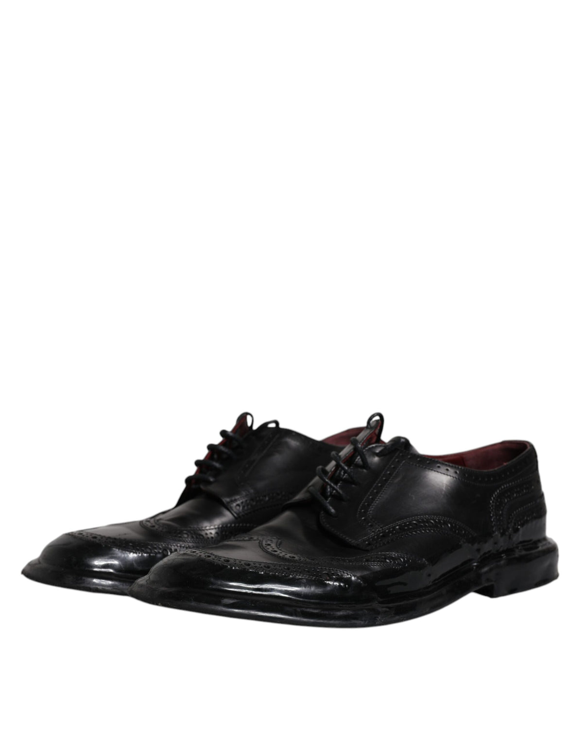 Dolce & Gabbana Black Leather Derby Wingtip Formal Men's Shoes