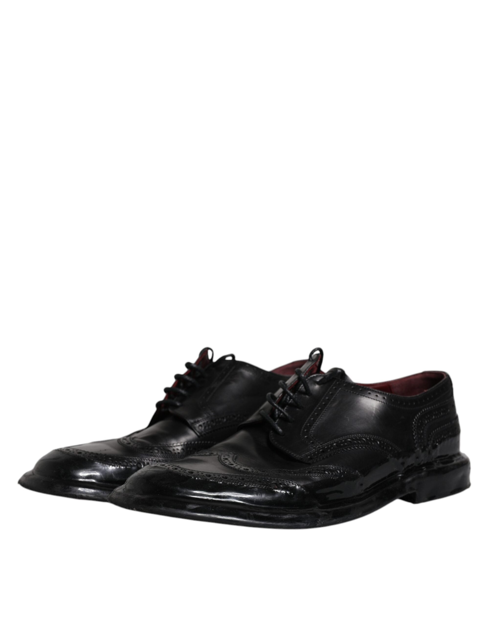 Dolce & Gabbana Black Leather Derby Wingtip Formal Men's Shoes