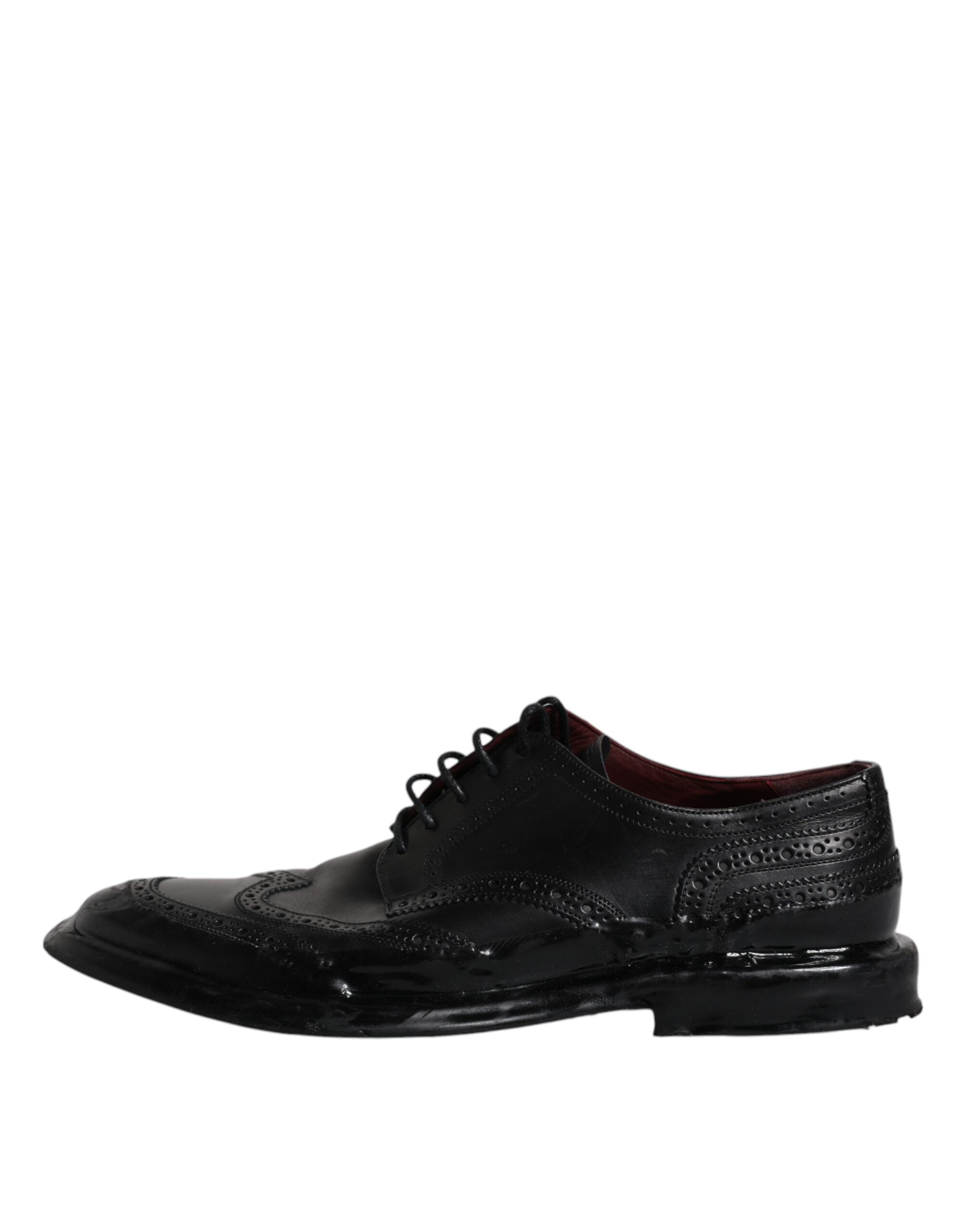Dolce & Gabbana Black Leather Derby Wingtip Formal Men's Shoes