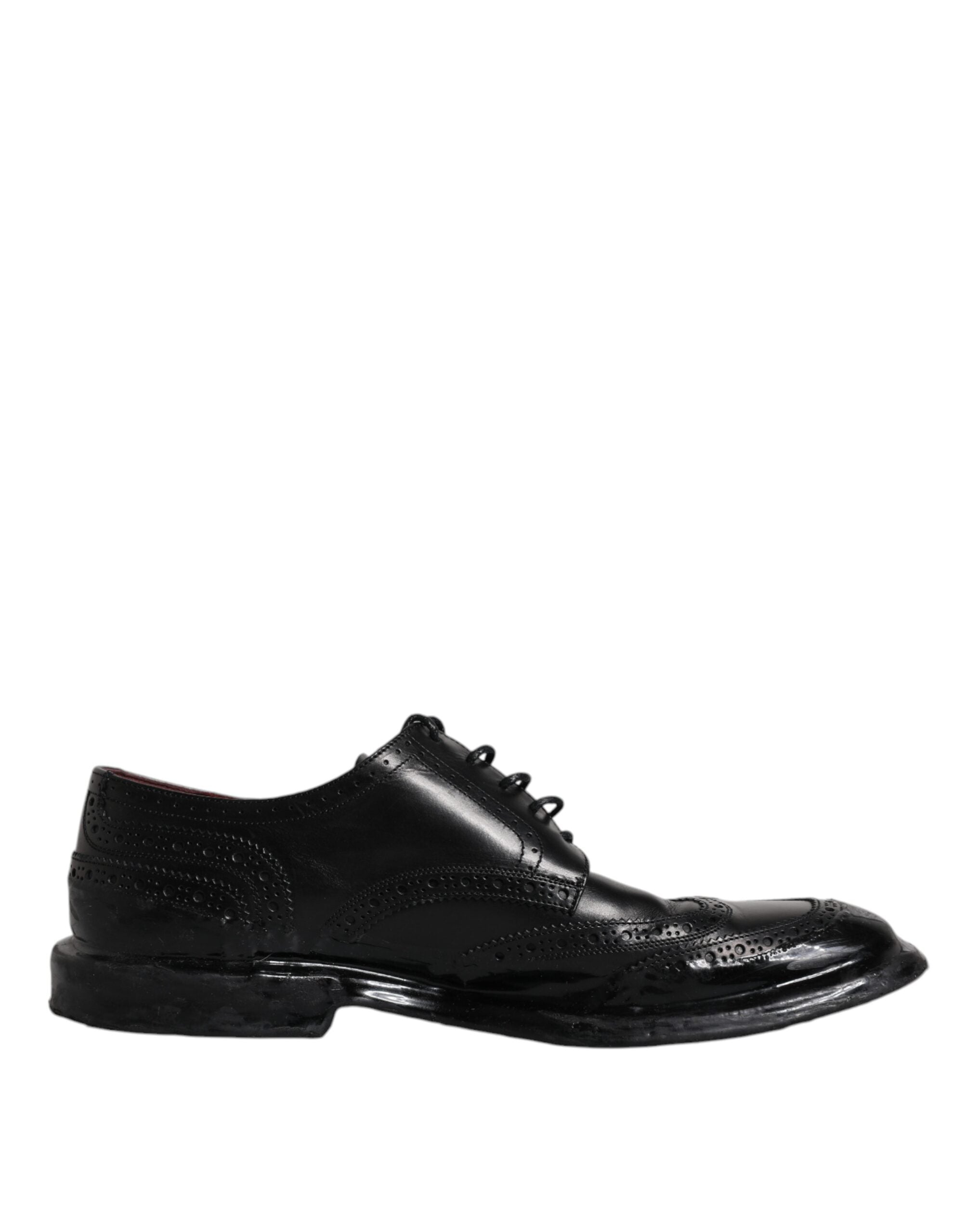 Dolce & Gabbana Black Leather Derby Wingtip Formal Men's Shoes