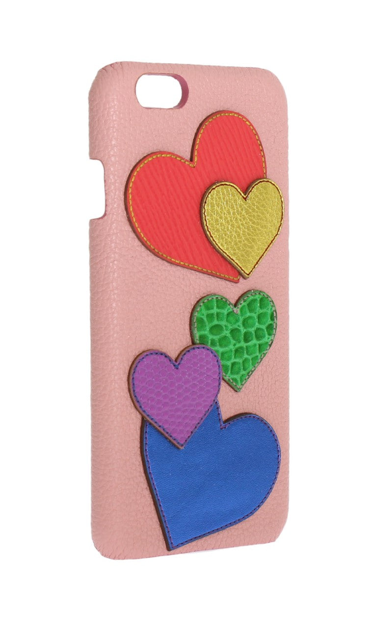 Dolce & Gabbana Chic Pink Leather Heart-Embellished Phone Women's Cover