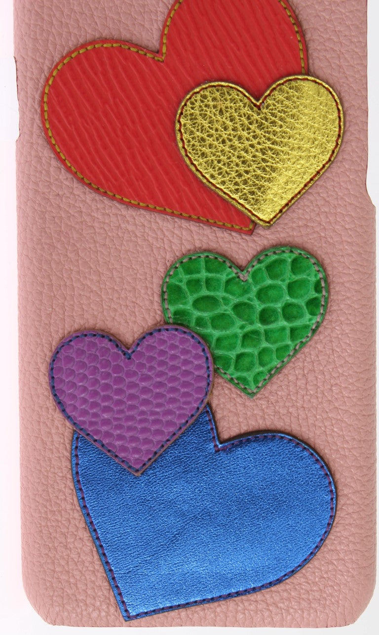 Dolce & Gabbana Chic Pink Leather Heart-Embellished Phone Women's Cover