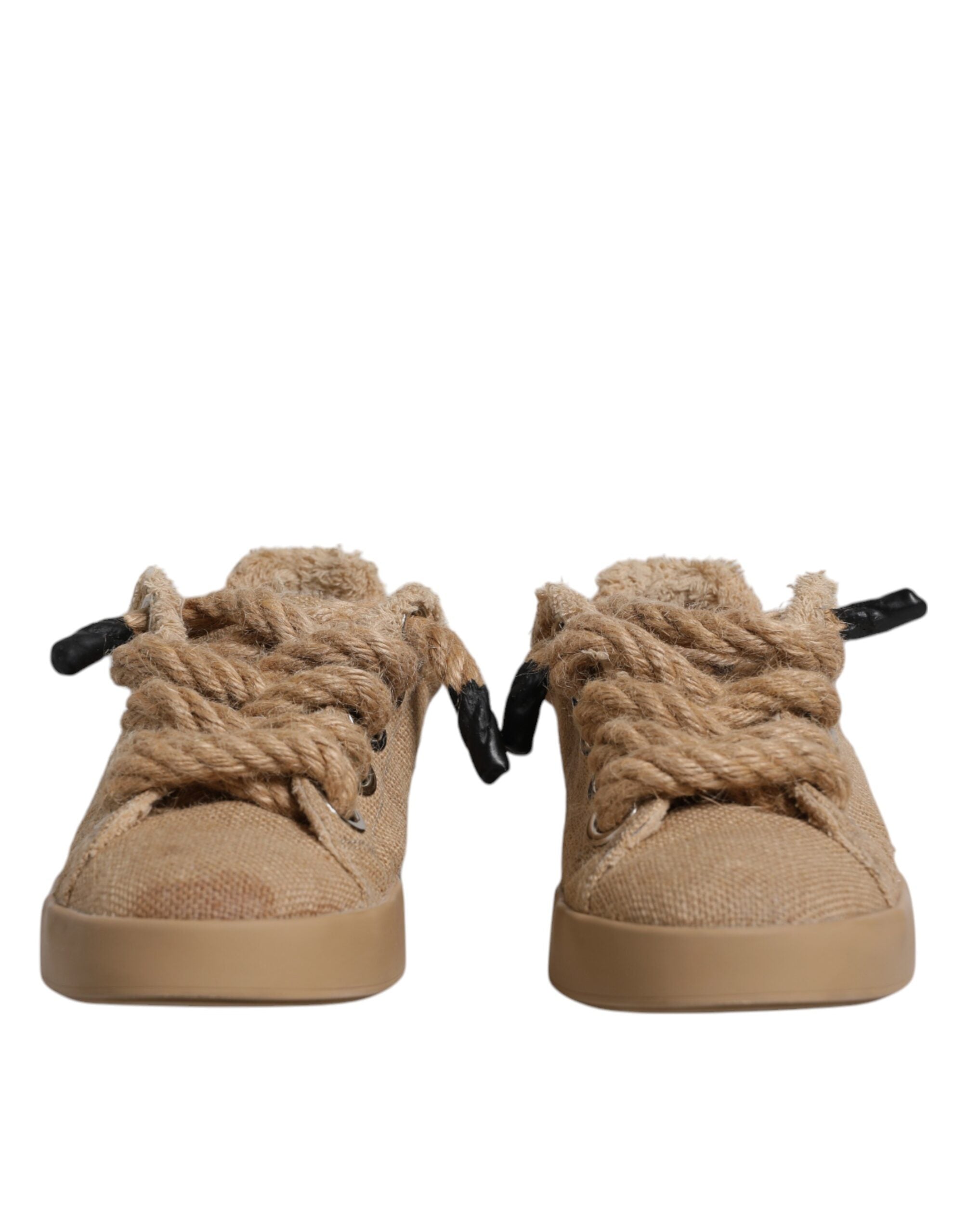 Dolce & Gabbana Brown Jute Fabric Low Top Men Sneakers Men's Shoes