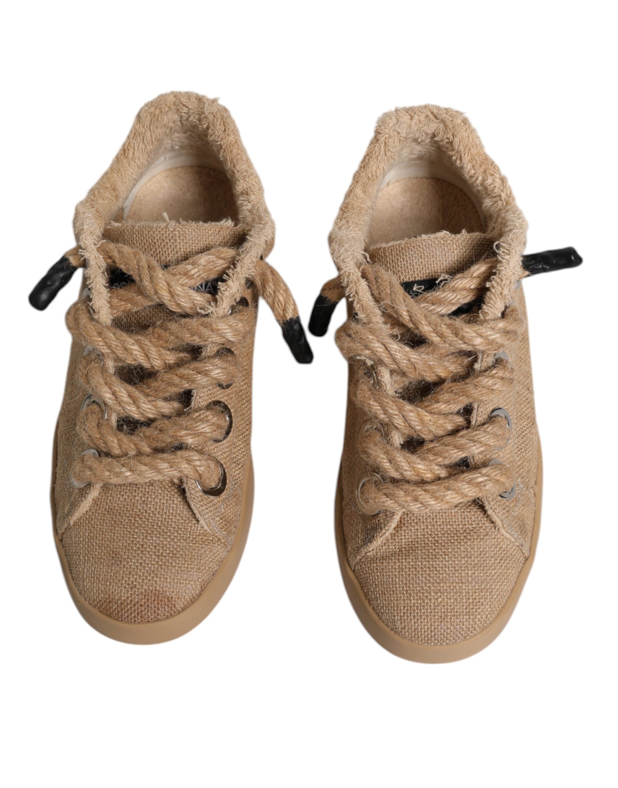Dolce & Gabbana Brown Jute Fabric Low Top Men Sneakers Men's Shoes