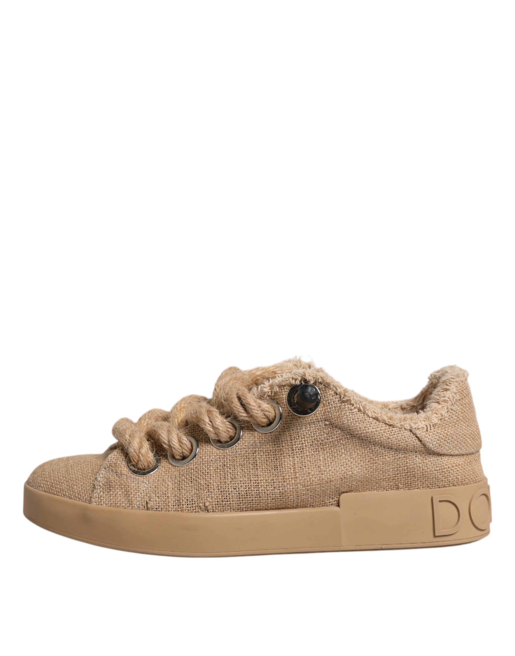 Dolce & Gabbana Brown Jute Fabric Low Top Men Sneakers Men's Shoes