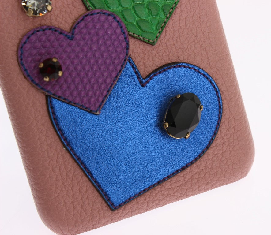 Dolce & Gabbana Pink Leather Heart Crystal Phone Women's Case