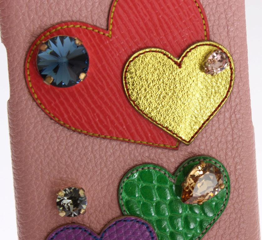 Dolce & Gabbana Pink Leather Heart Crystal Phone Women's Case
