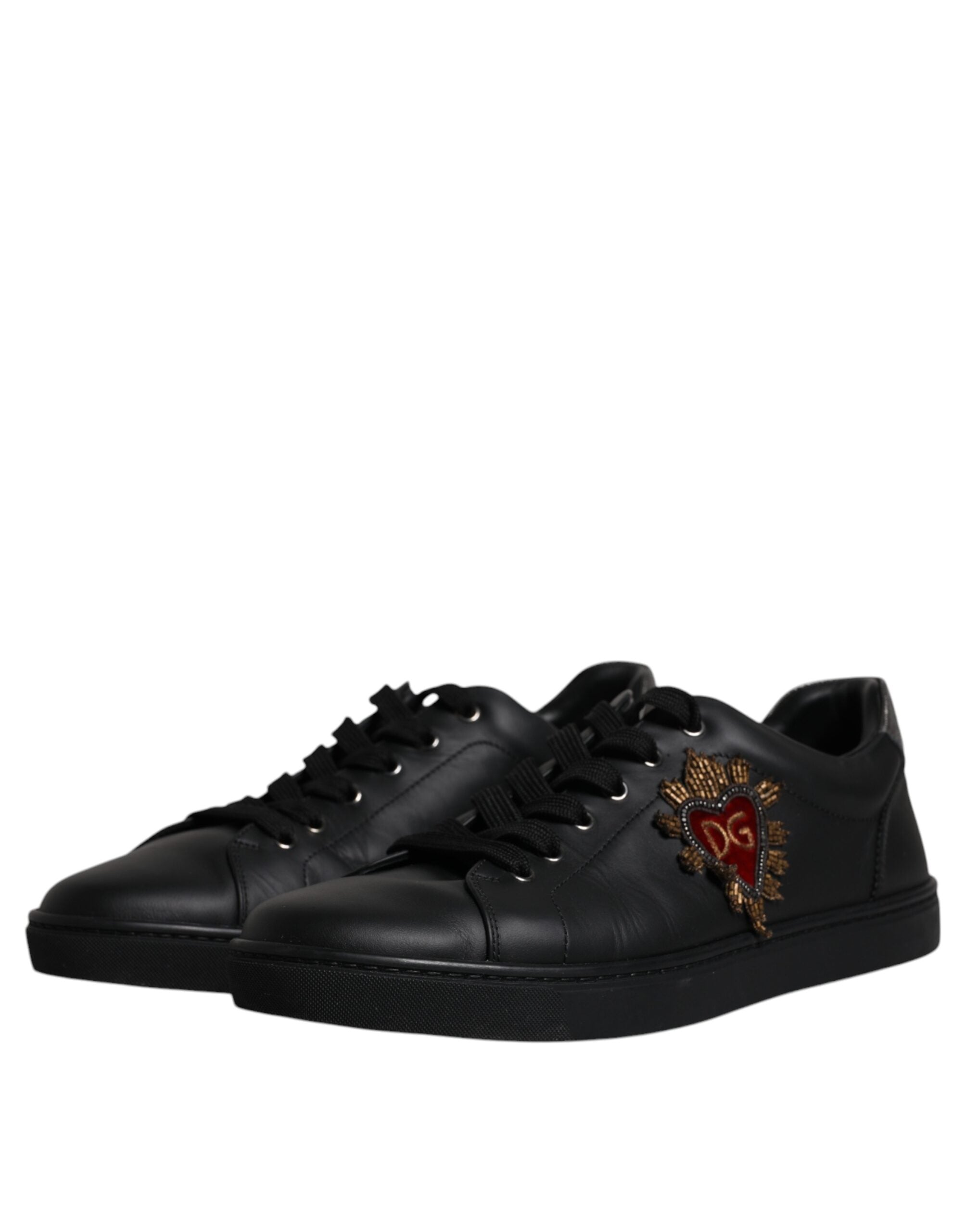 Dolce & Gabbana Black Leather London Heart Men Sneakers Men's Shoes (Pre-Owned)