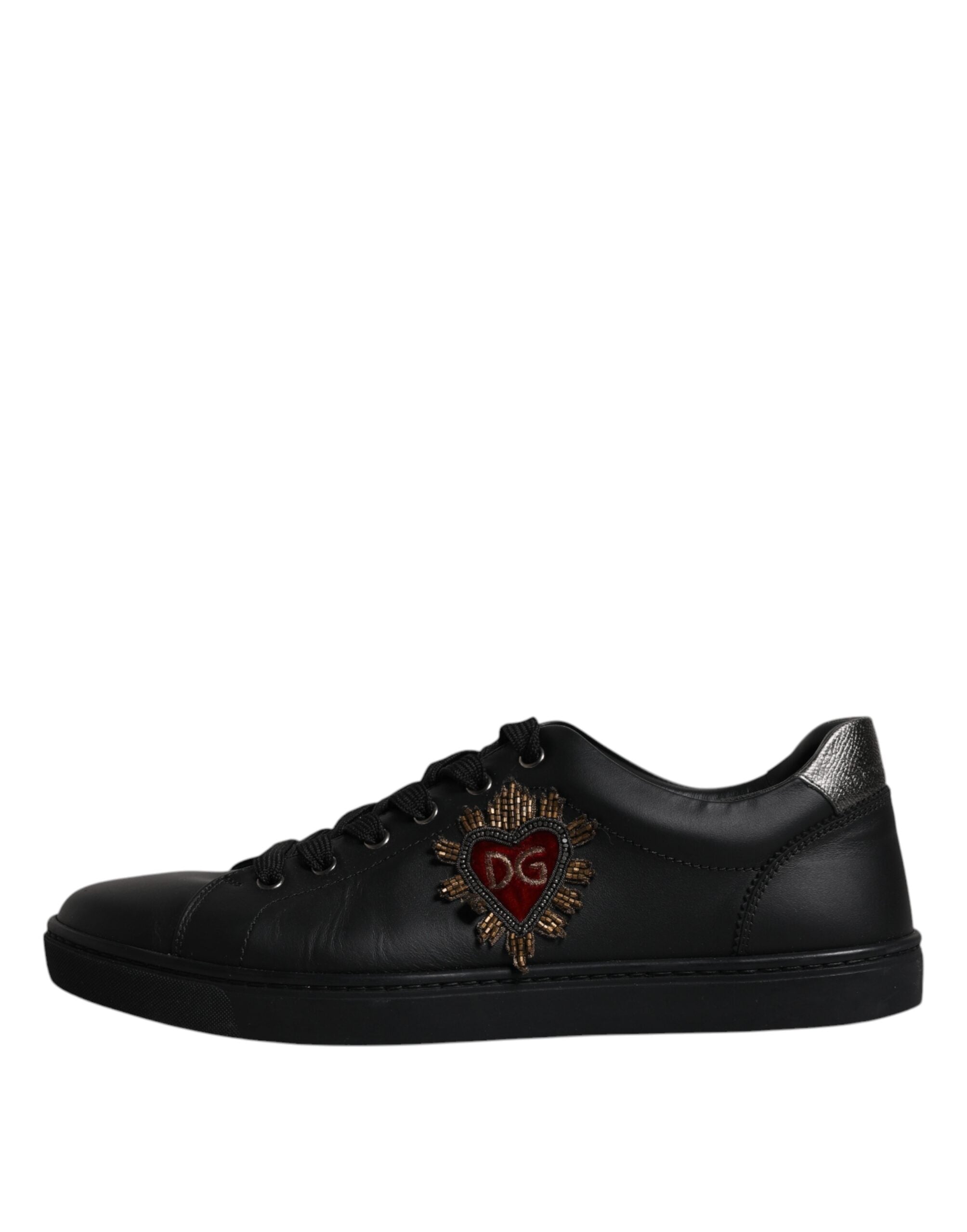 Dolce & Gabbana Black Leather London Heart Men Sneakers Men's Shoes (Pre-Owned)