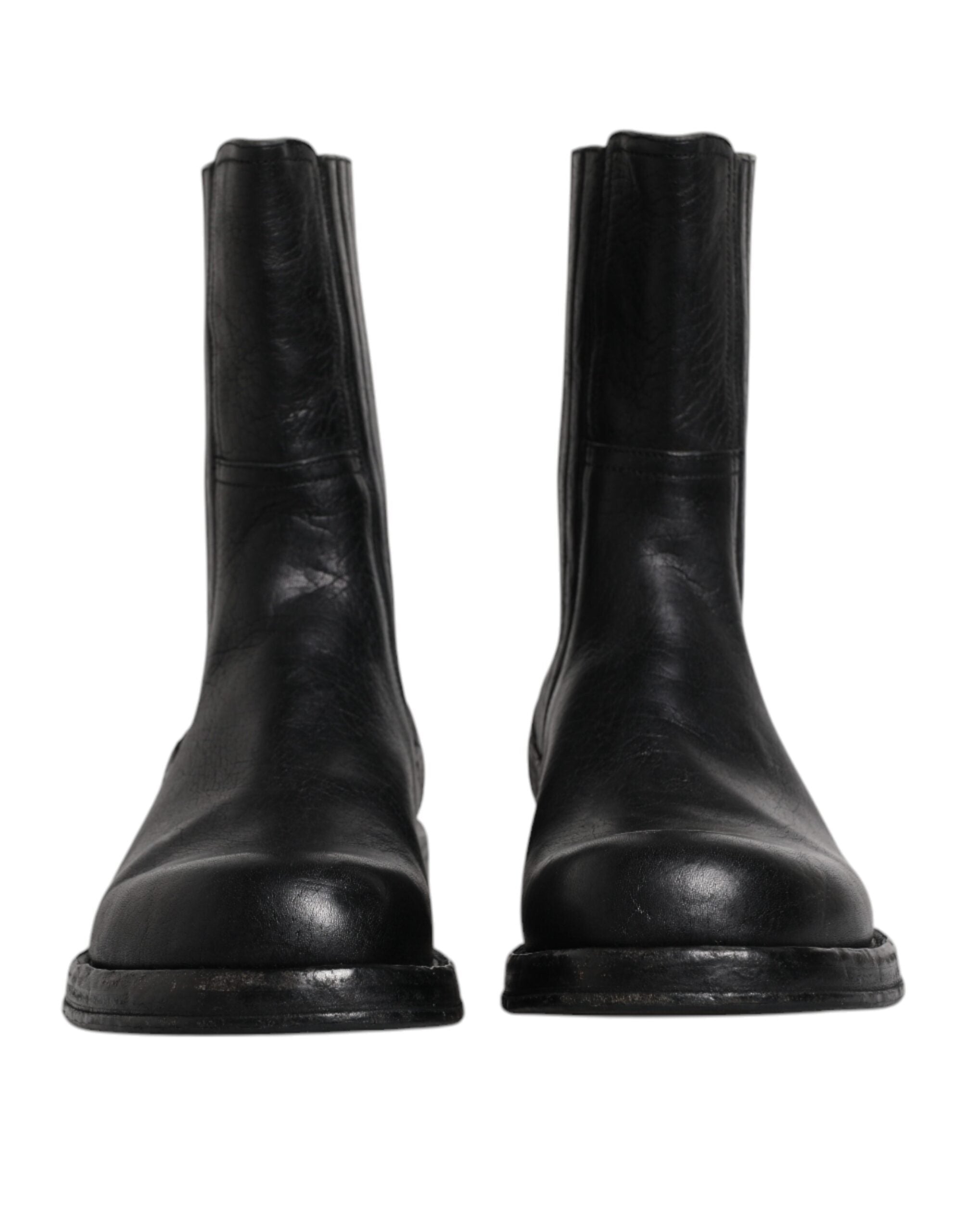 Dolce & Gabbana Black Horse Leather Mid Calf Boots Men's Shoes