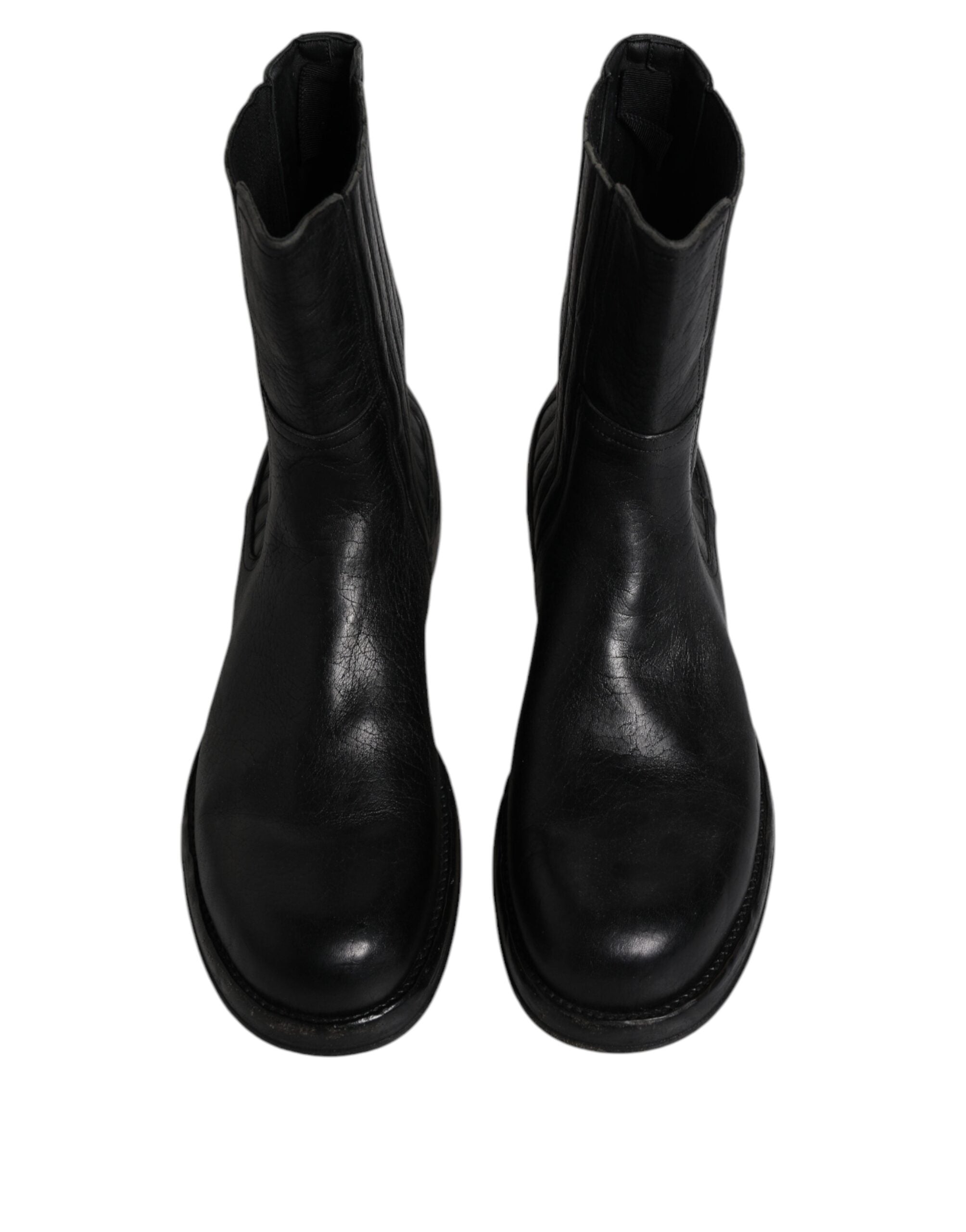 Dolce & Gabbana Black Horse Leather Mid Calf Boots Men's Shoes