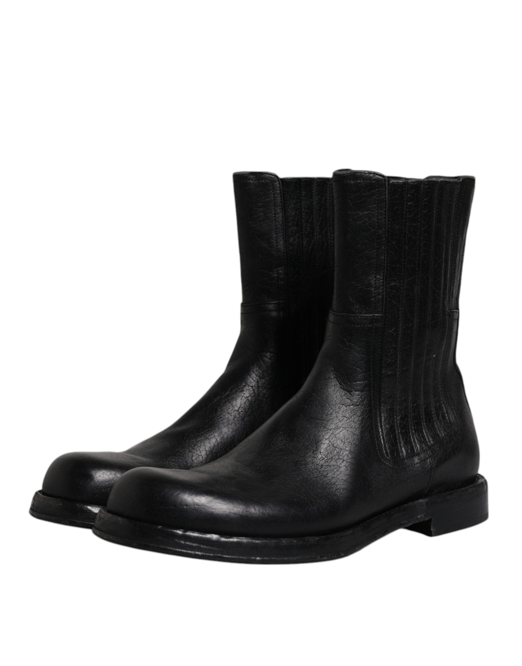 Dolce & Gabbana Black Horse Leather Mid Calf Boots Men's Shoes