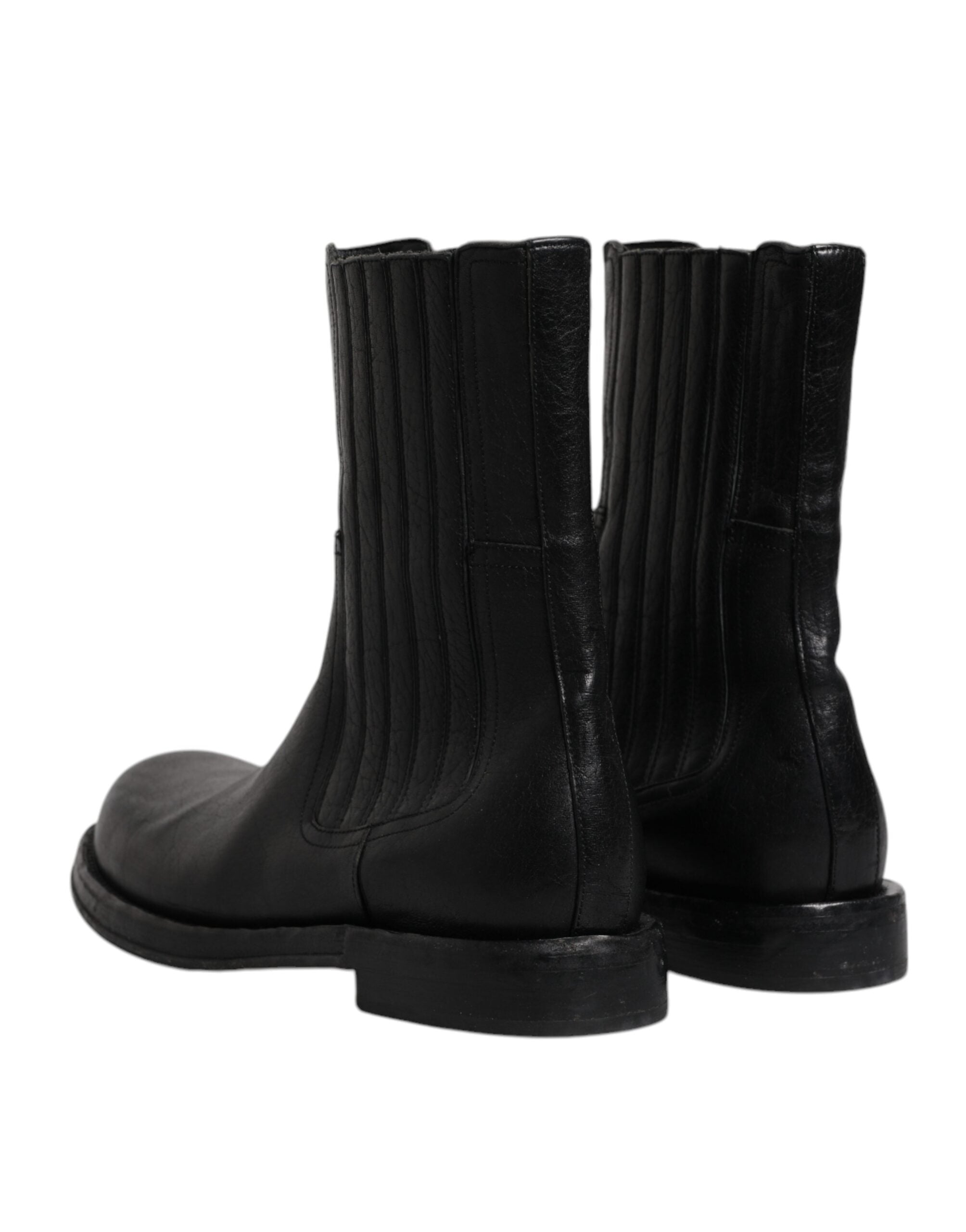 Dolce & Gabbana Black Horse Leather Mid Calf Boots Men's Shoes