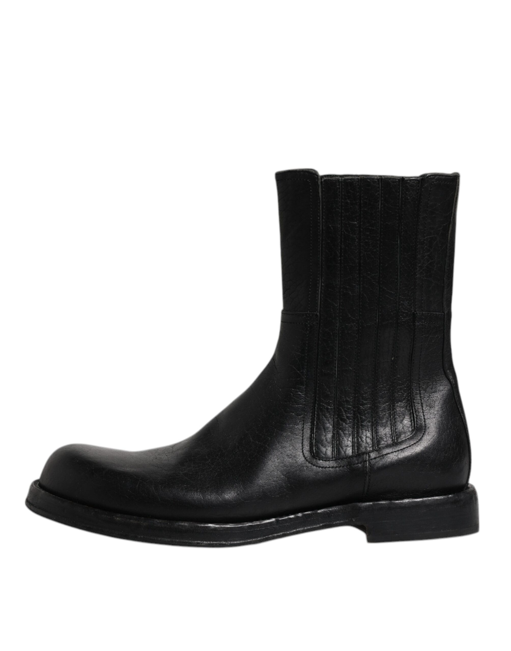 Dolce & Gabbana Black Horse Leather Mid Calf Boots Men's Shoes