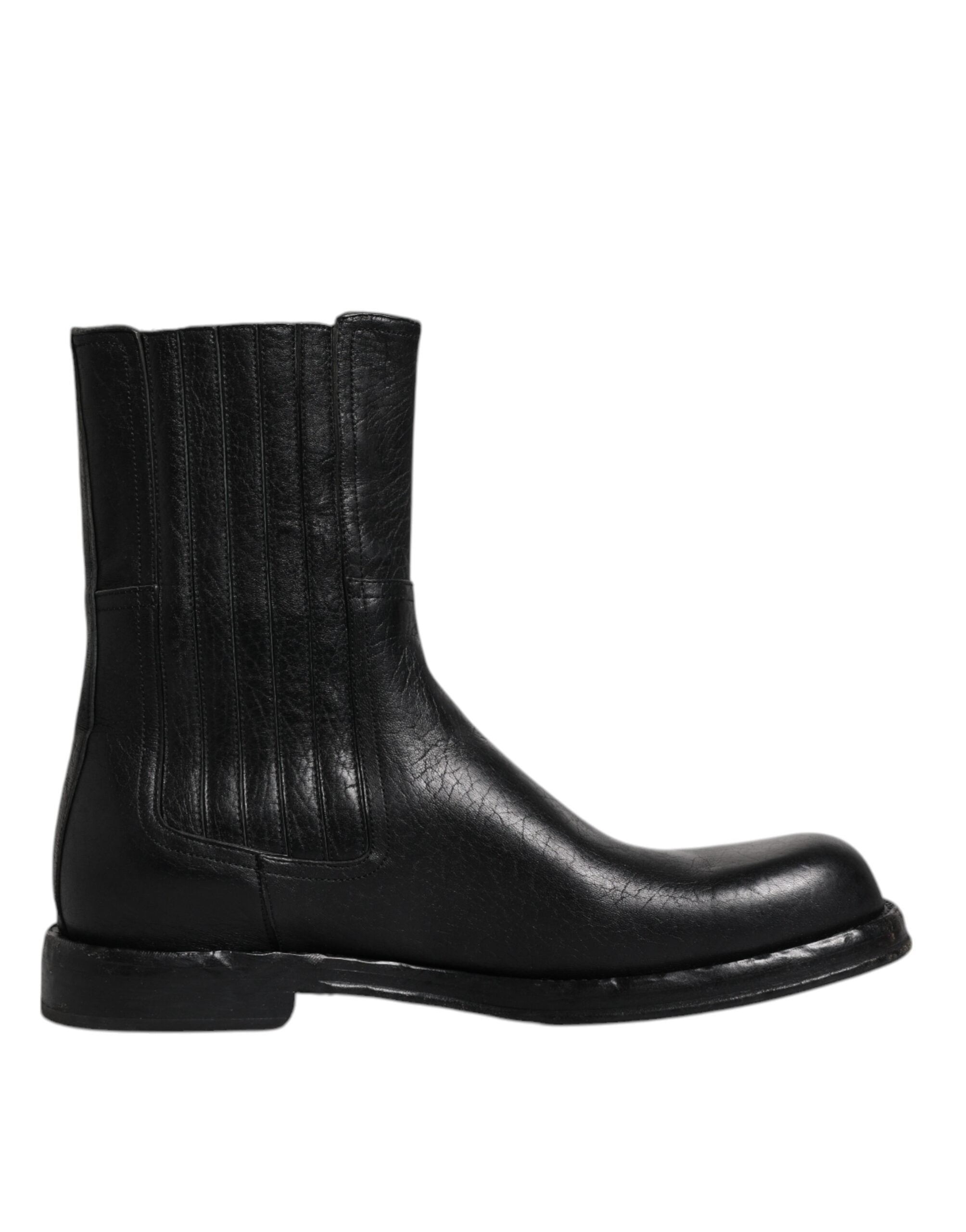 Dolce & Gabbana Black Horse Leather Mid Calf Boots Men's Shoes