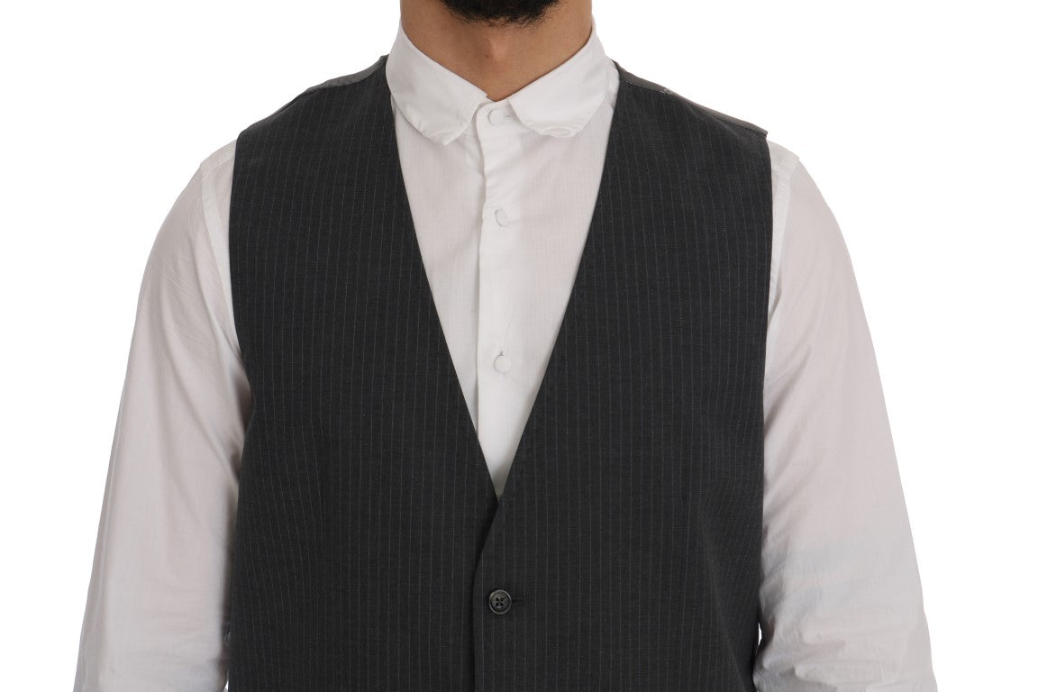 Dolce & Gabbana Elegant Gray Striped Waistcoat Men's Vest