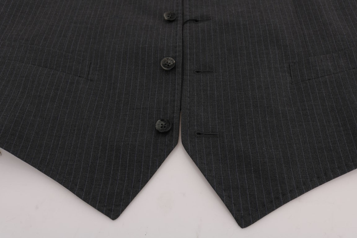 Dolce & Gabbana Elegant Gray Striped Waistcoat Men's Vest