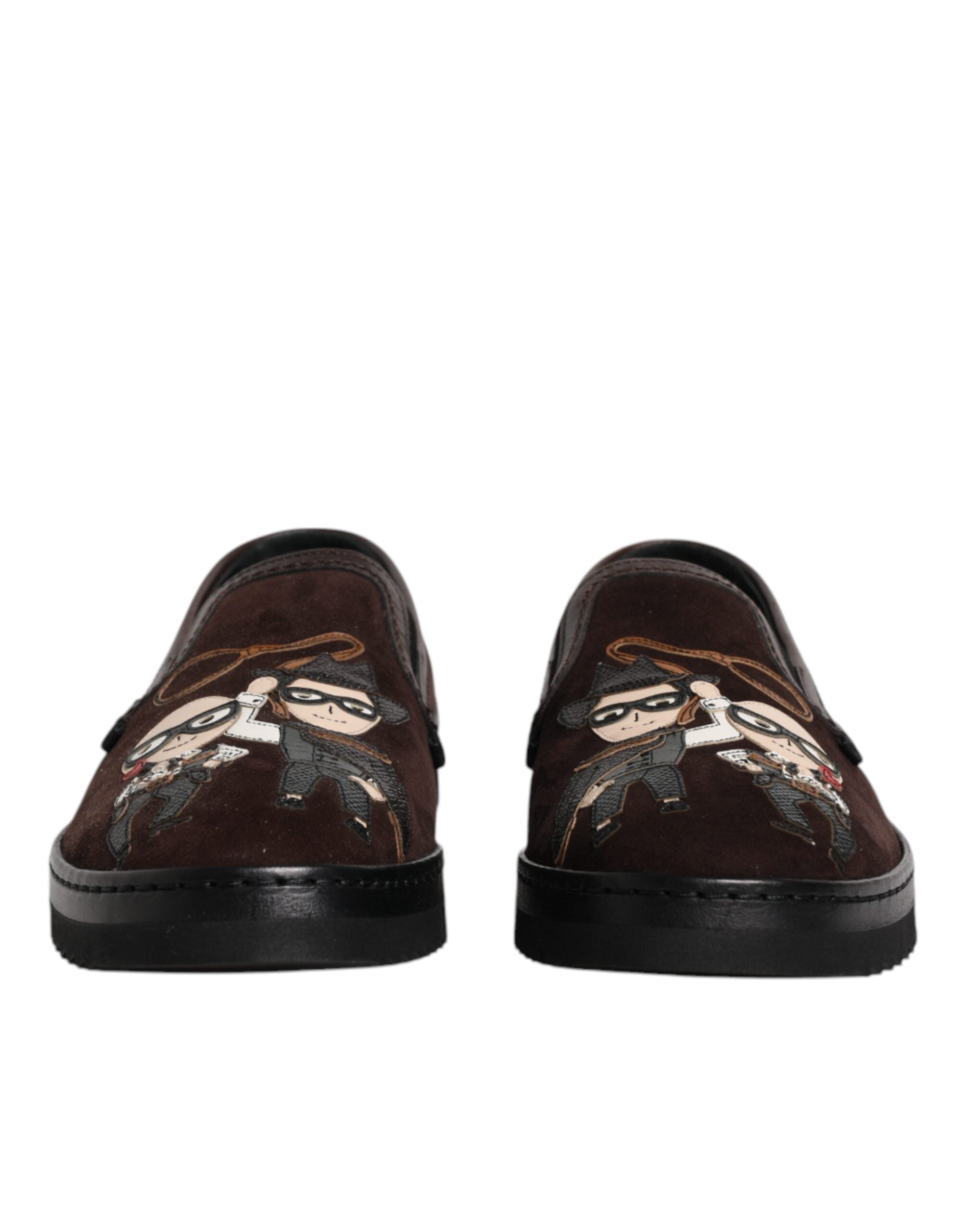 Dolce & Gabbana Brown Suede DG Family Slip On Flats Men's Shoes