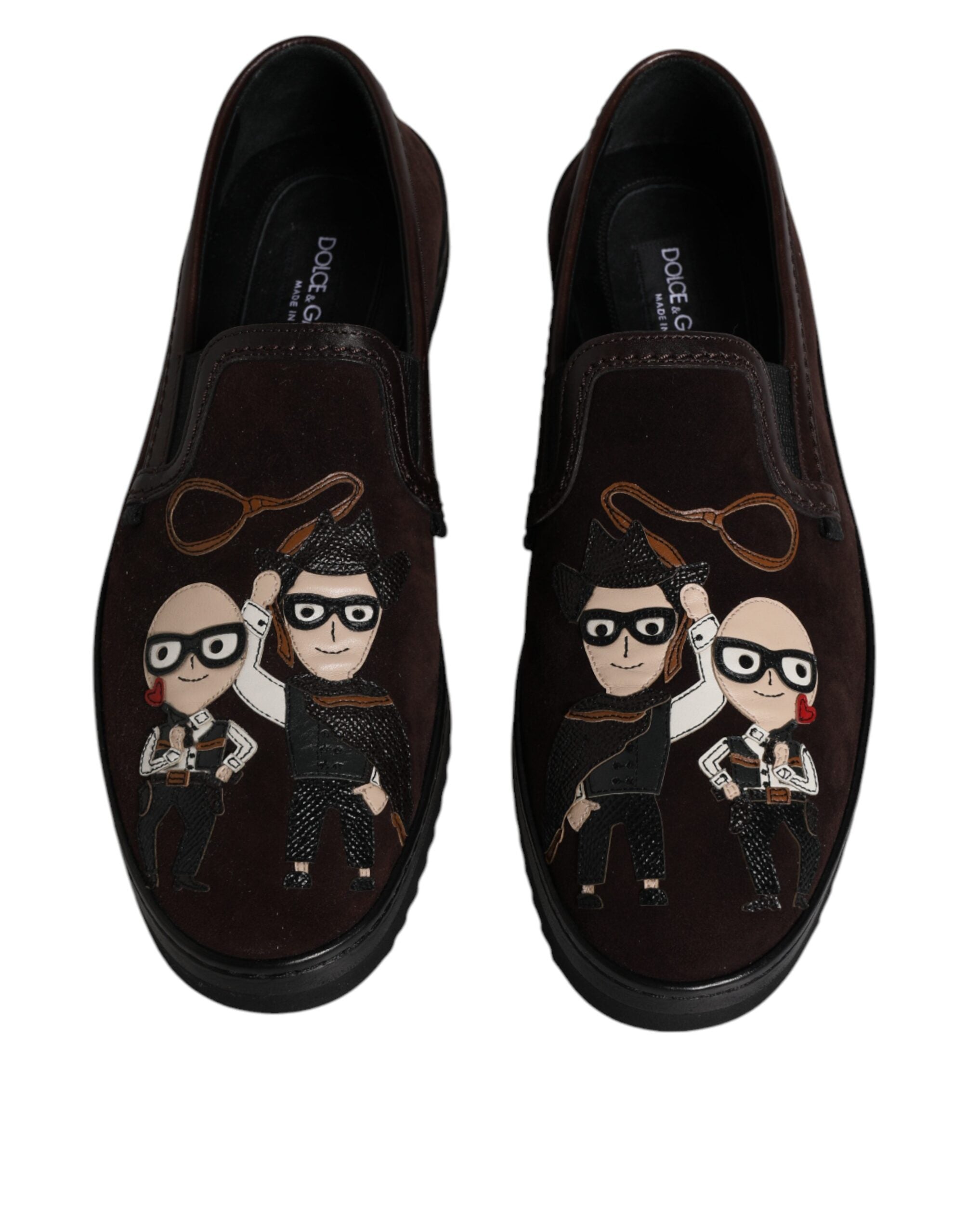 Dolce & Gabbana Brown Suede DG Family Slip On Flats Men's Shoes