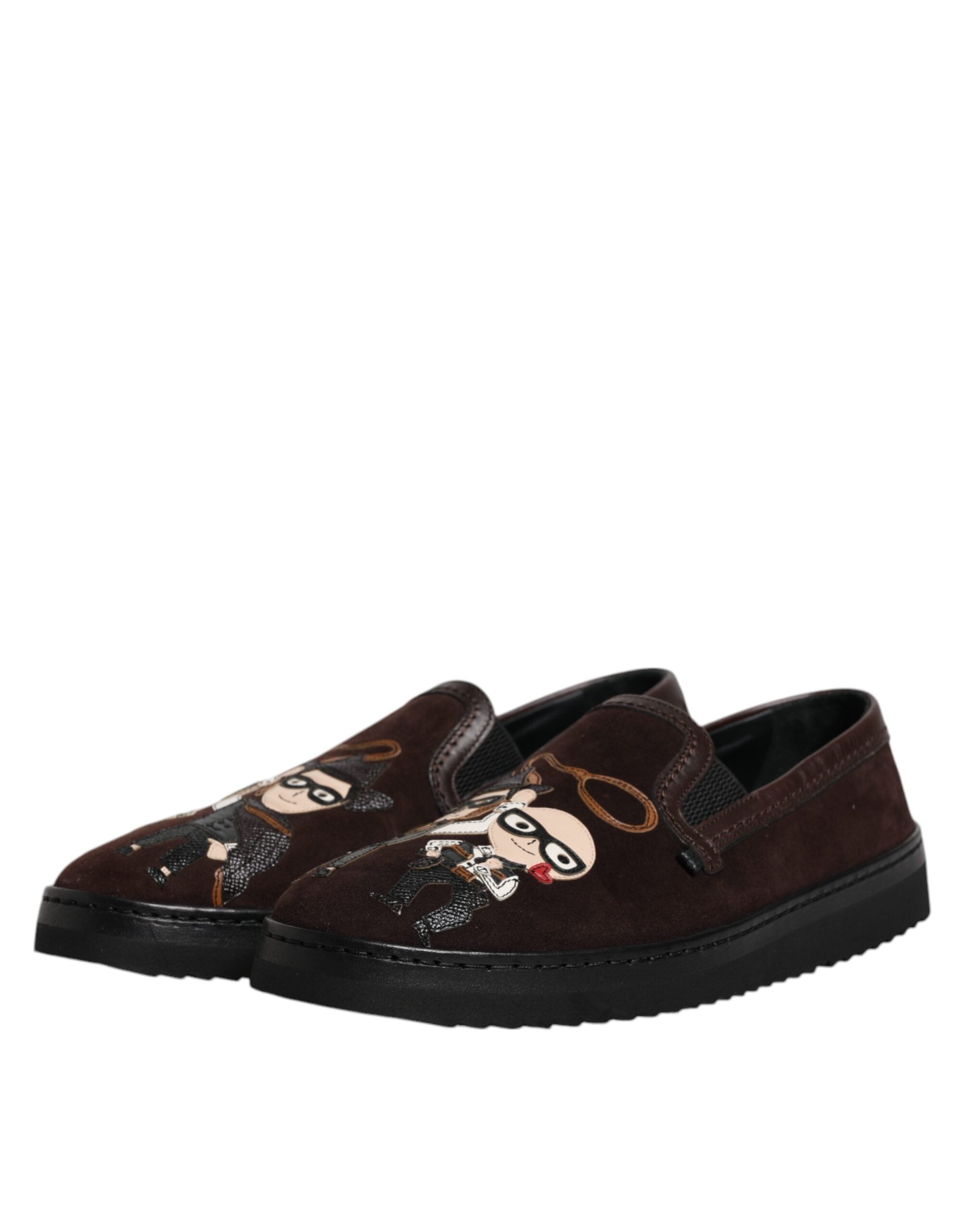 Dolce & Gabbana Brown Suede DG Family Slip On Flats Men's Shoes