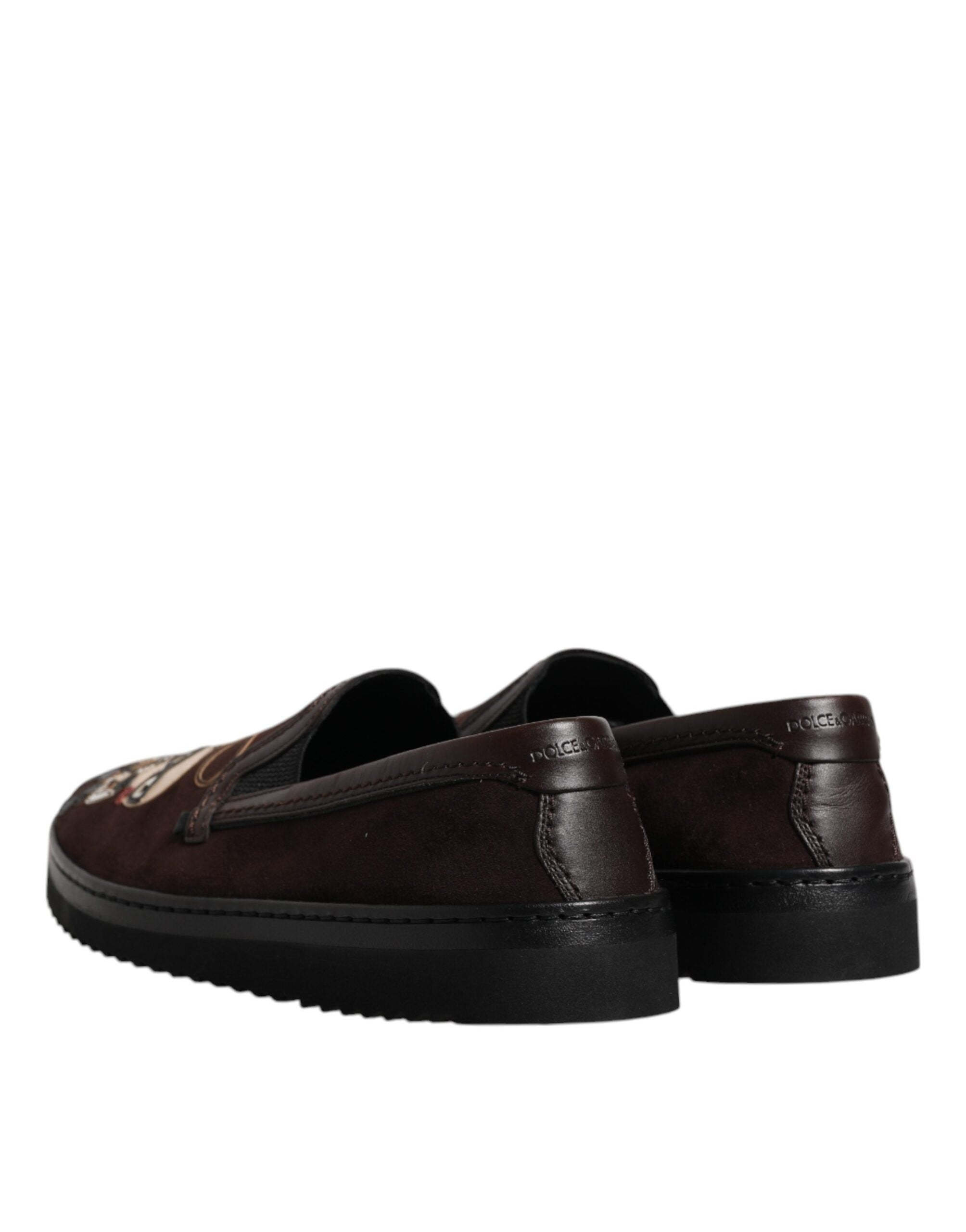 Dolce & Gabbana Brown Suede DG Family Slip On Flats Men's Shoes