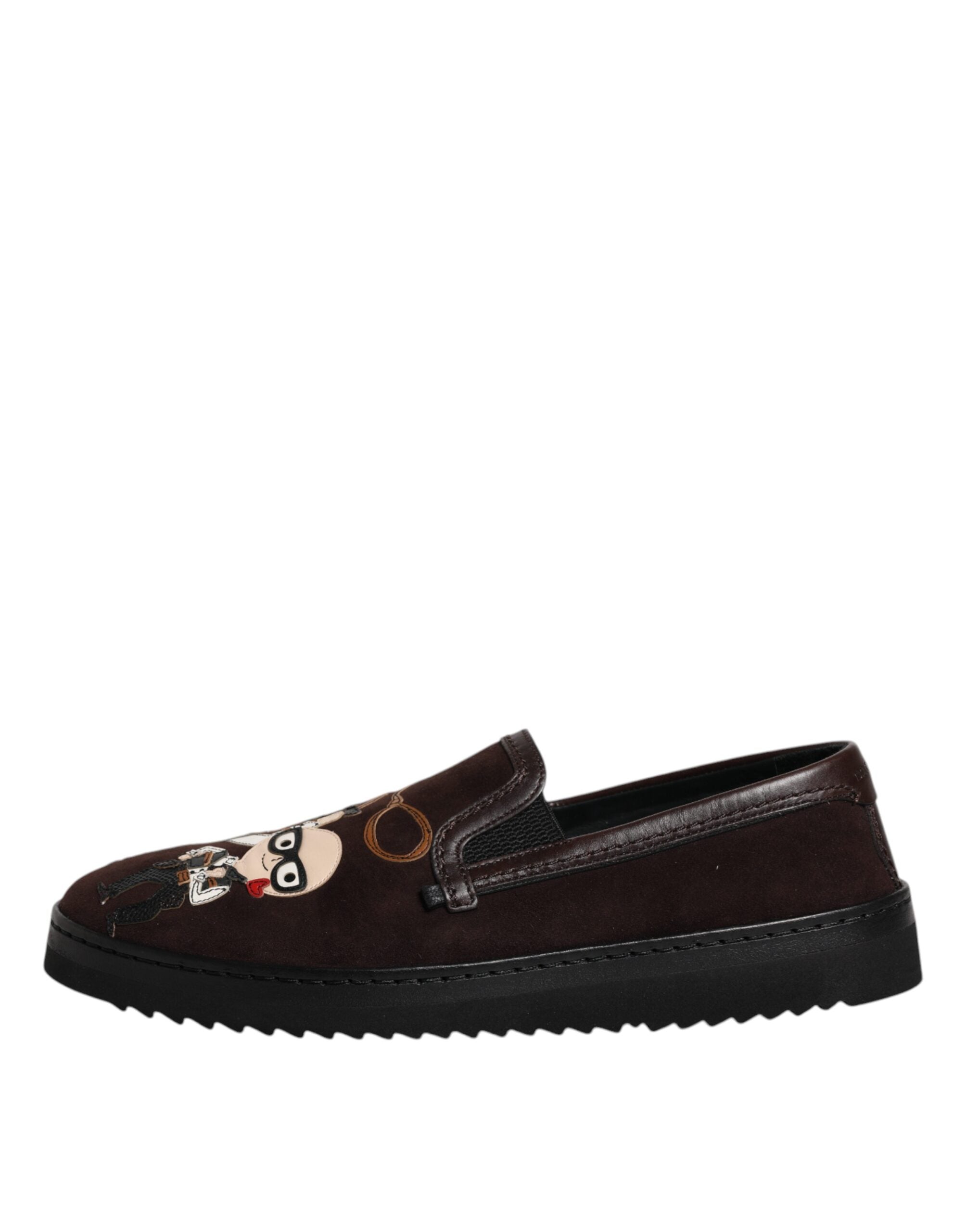 Dolce & Gabbana Brown Suede DG Family Slip On Flats Men's Shoes
