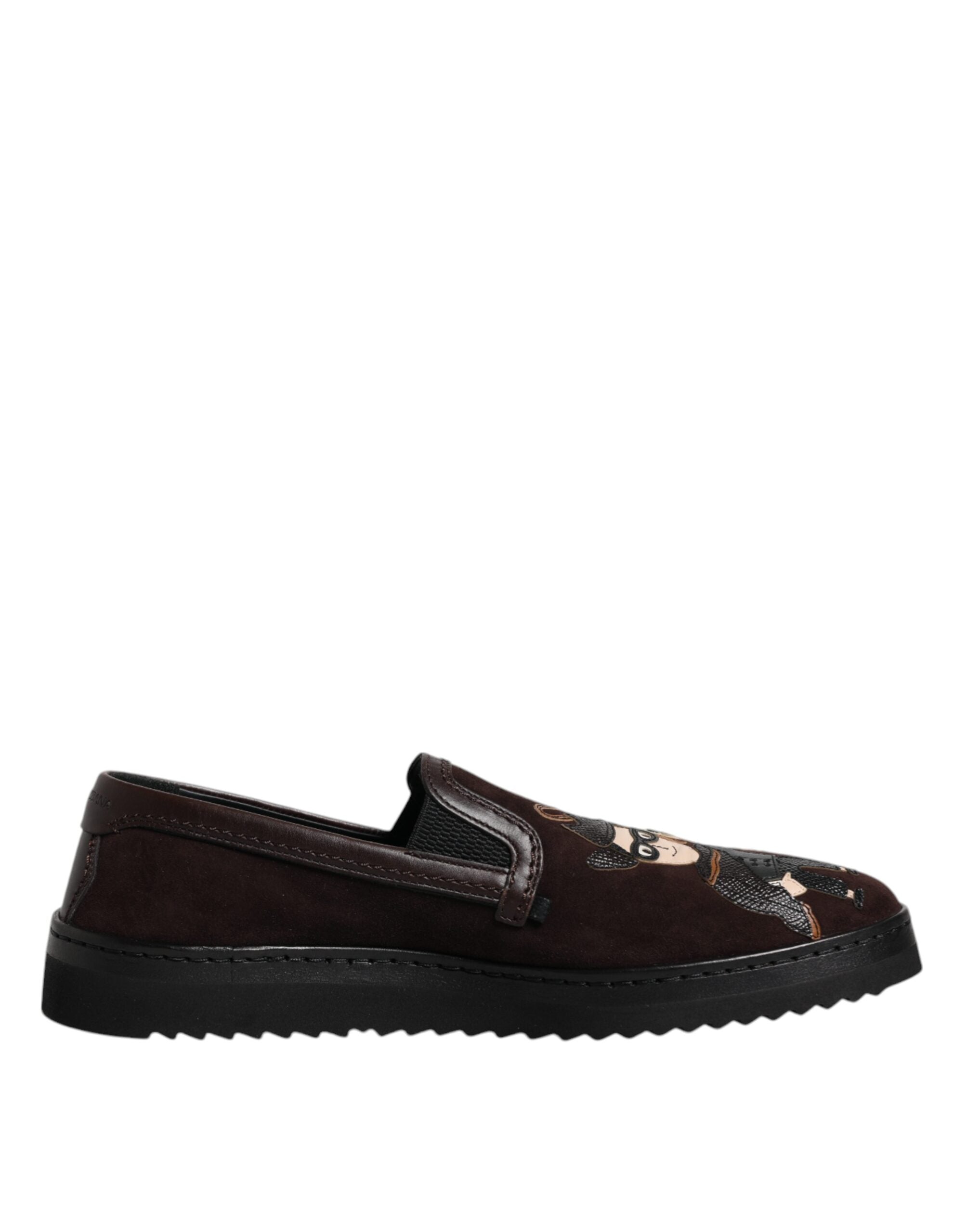 Dolce & Gabbana Brown Suede DG Family Slip On Flats Men's Shoes
