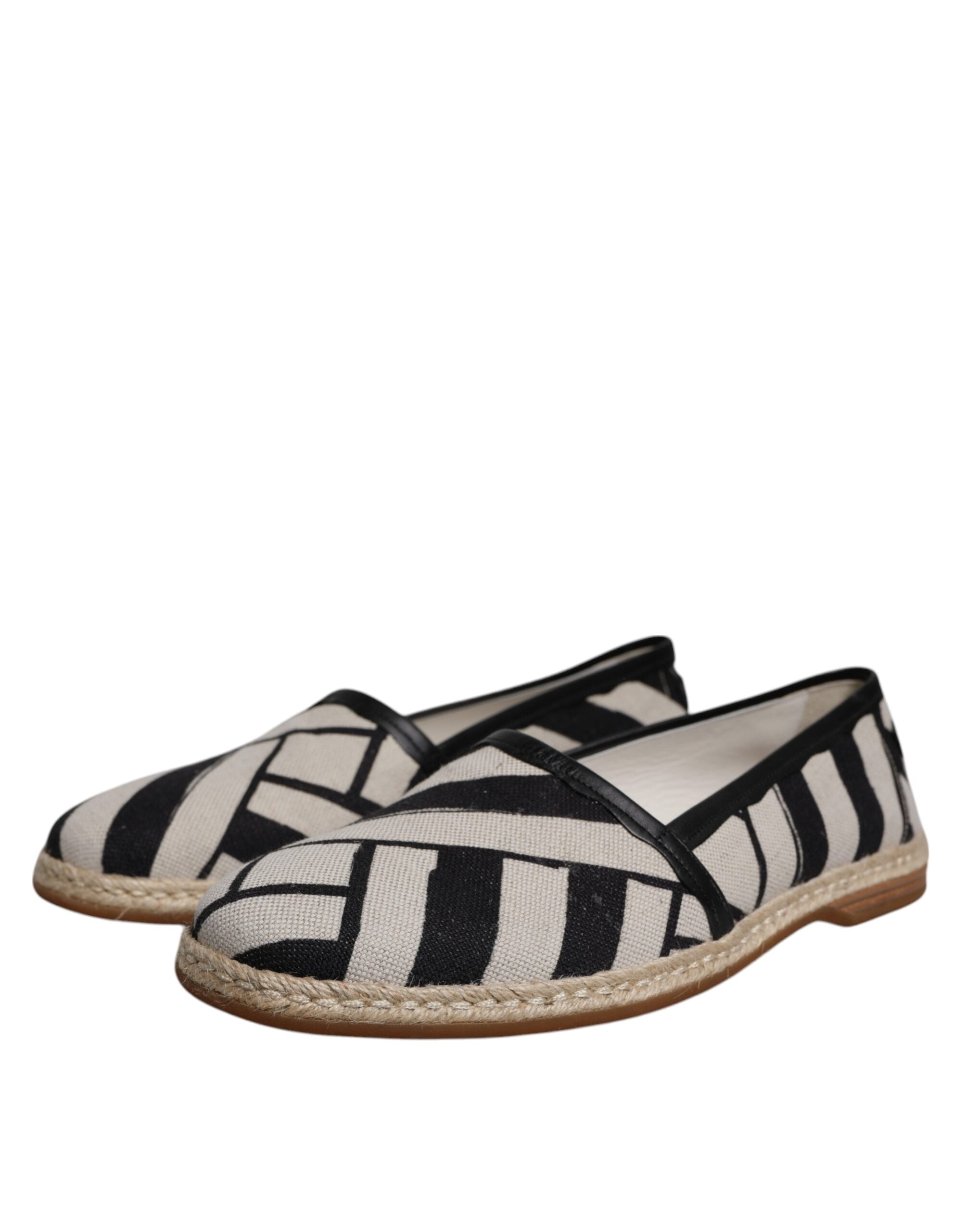 Dolce & Gabbana Black White Stripes Slip On Espadrille Men's Shoes