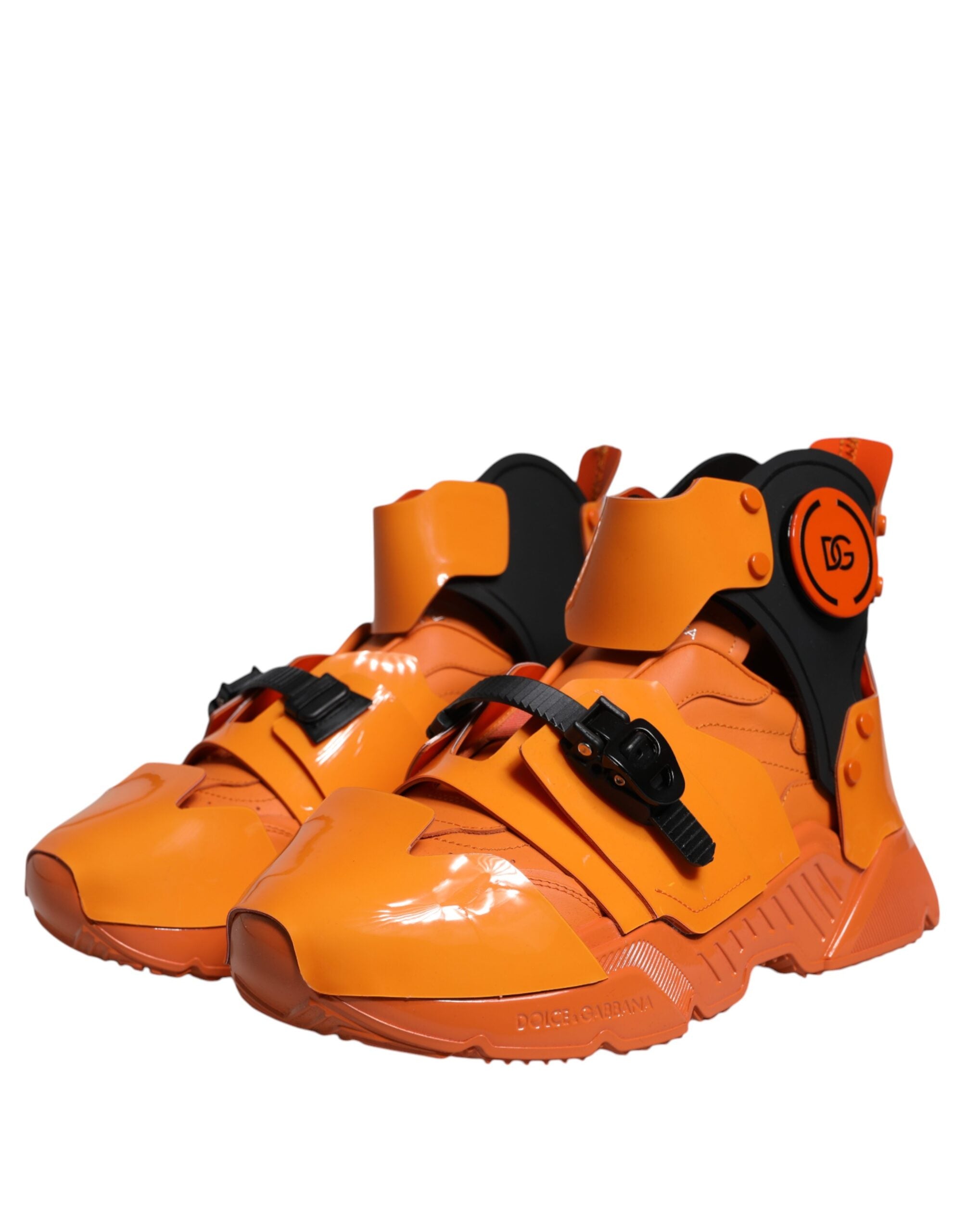 Dolce & Gabbana Orange Multi Panel Chunky High Top Sneakers Men's Shoes
