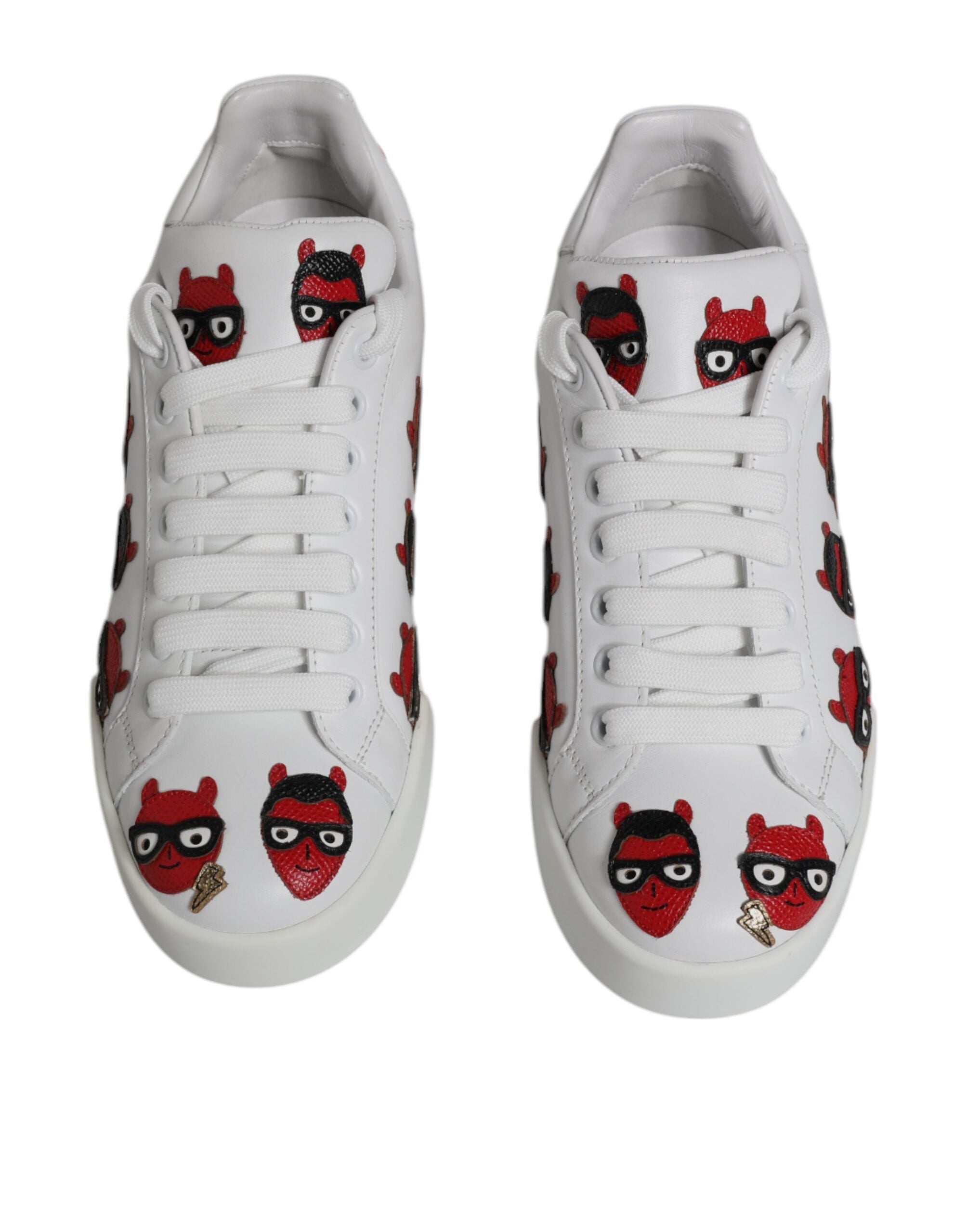 Dolce & Gabbana White Devil Face Portofino Sneakers Women's Shoes