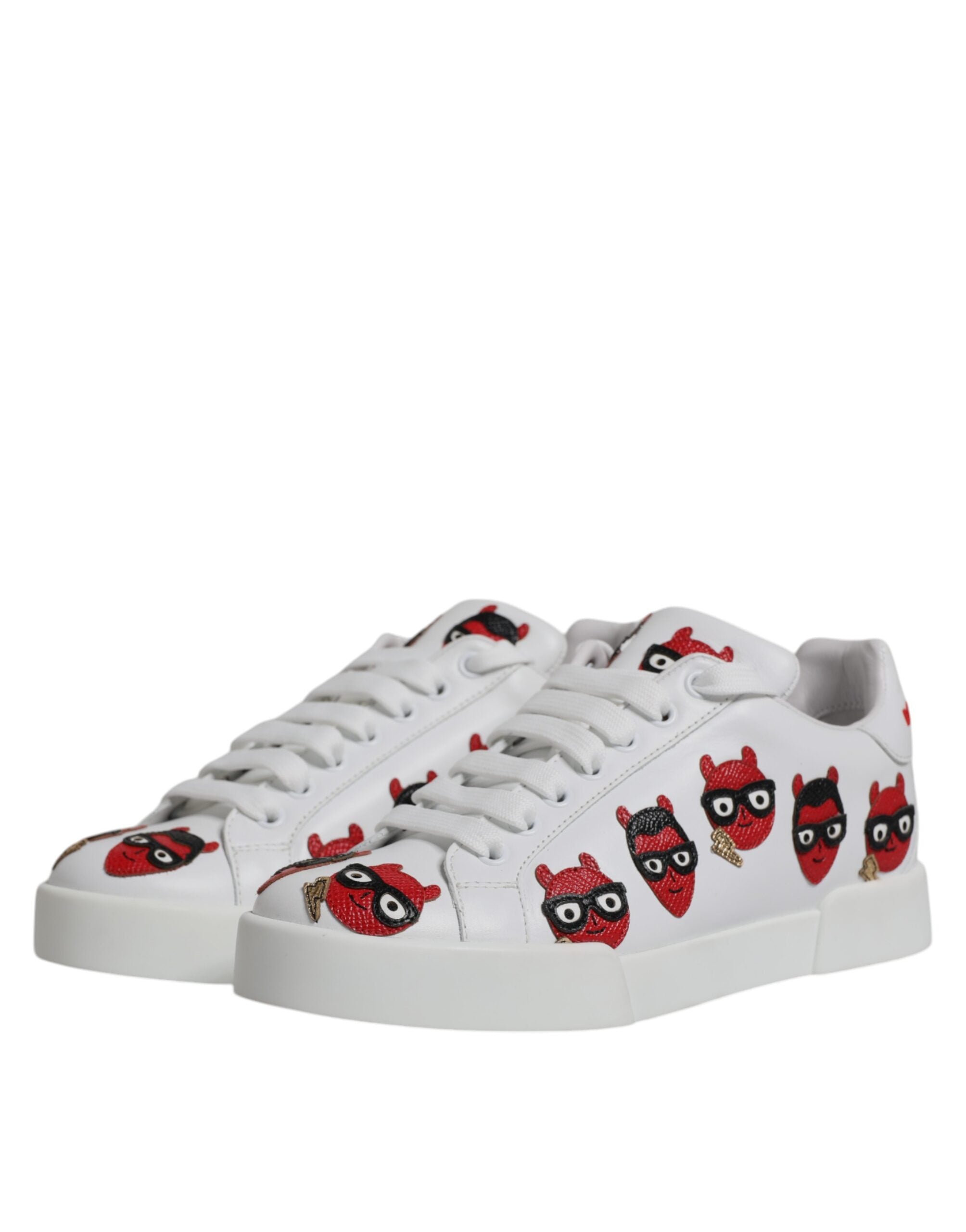 Dolce & Gabbana White Devil Face Portofino Sneakers Women's Shoes